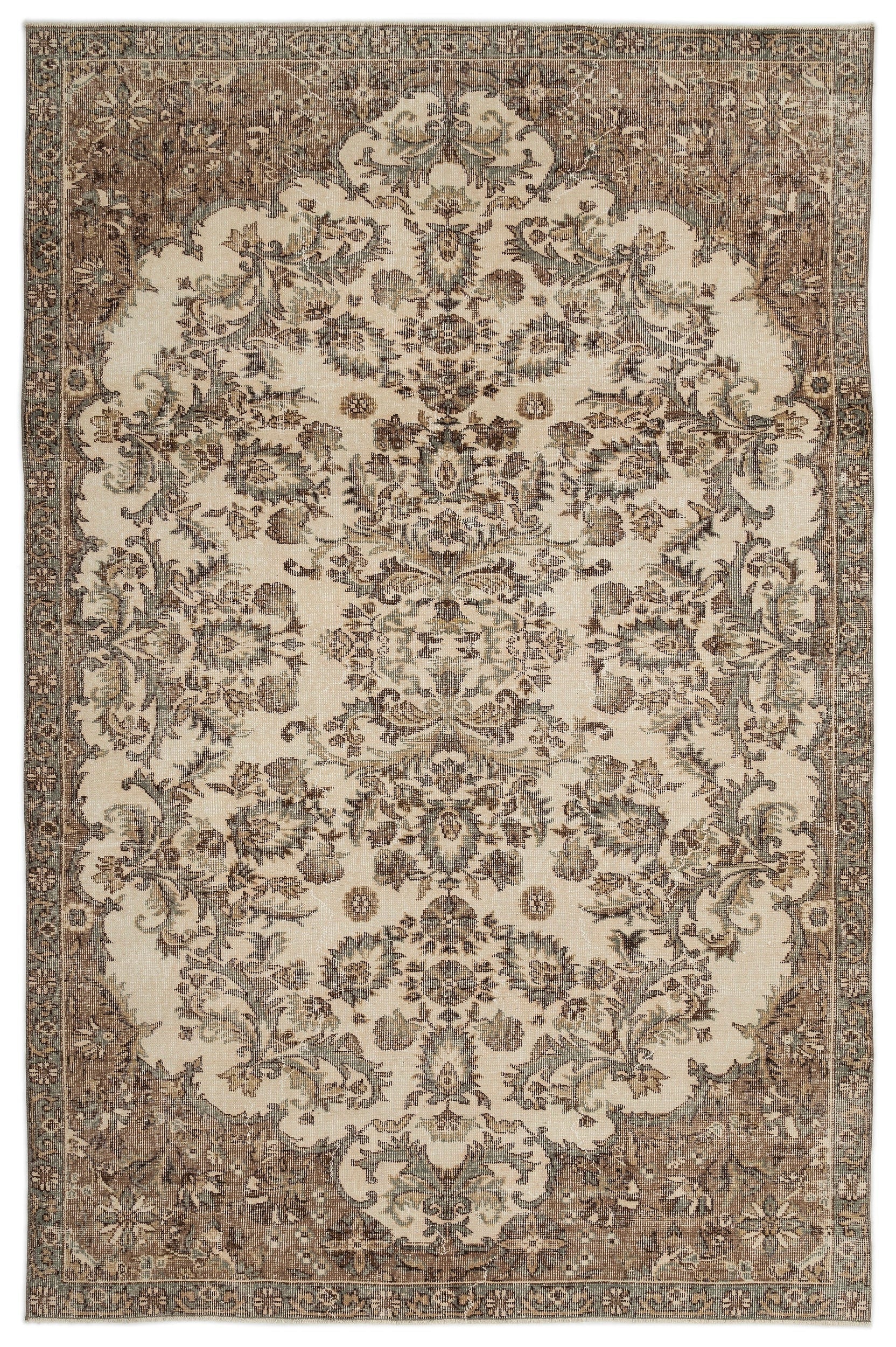 Atina Beige Vintage Wool Handmade Area Rug 6'4" x 9'9"