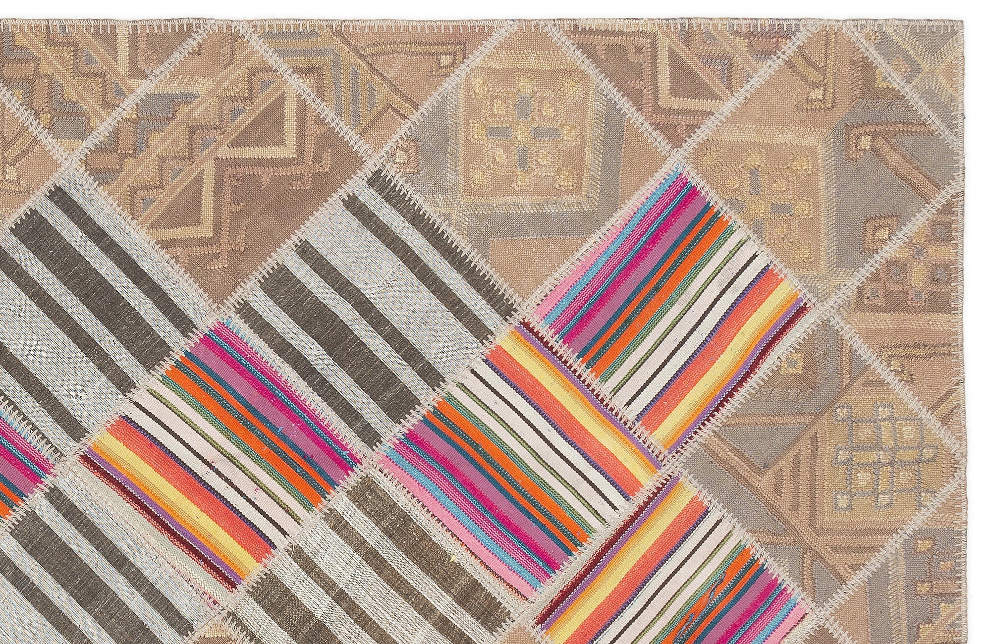 Teselya Beige Striped Wool Handmade Area Rug 4'4" x 7'3"