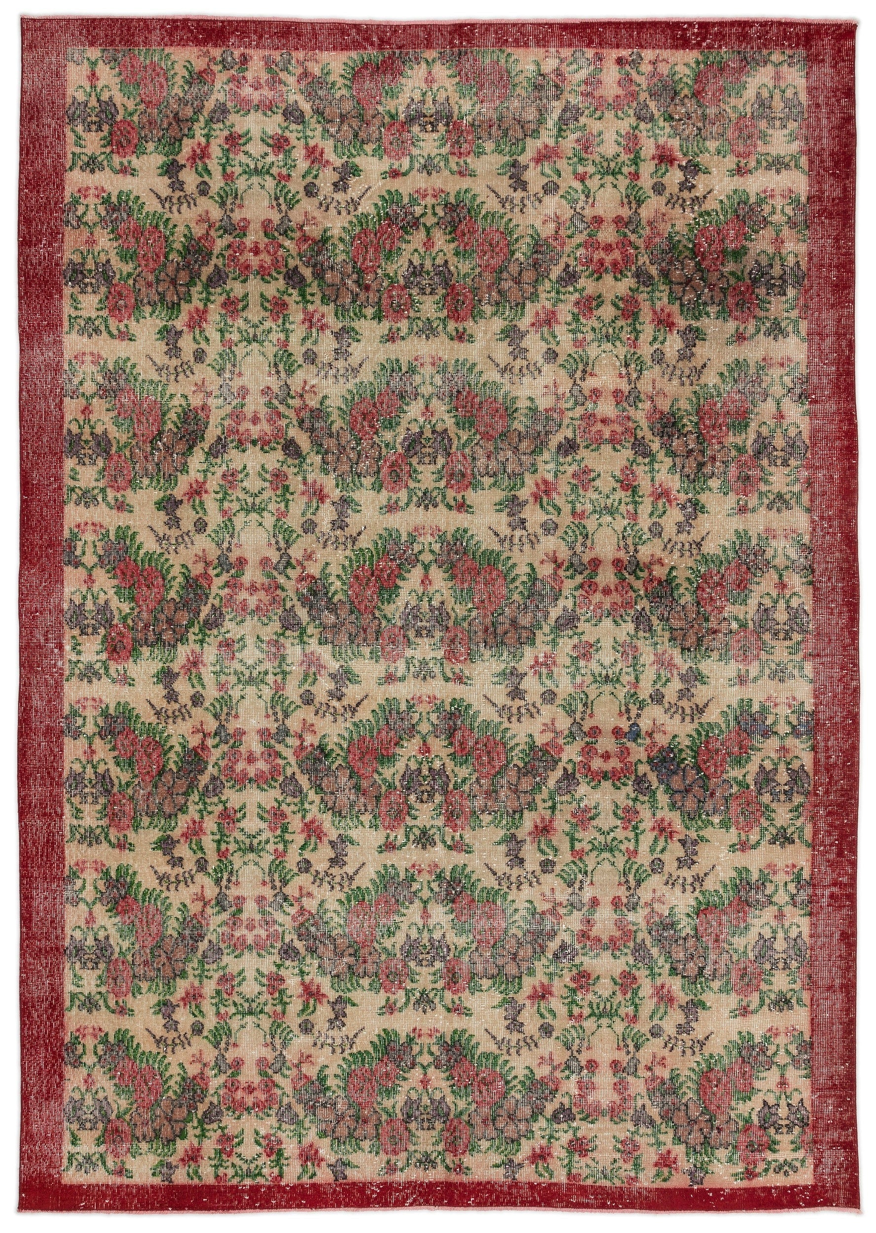 Atina Cream Vintage Wool Handmade Area Rug 7'0" x 10'3"