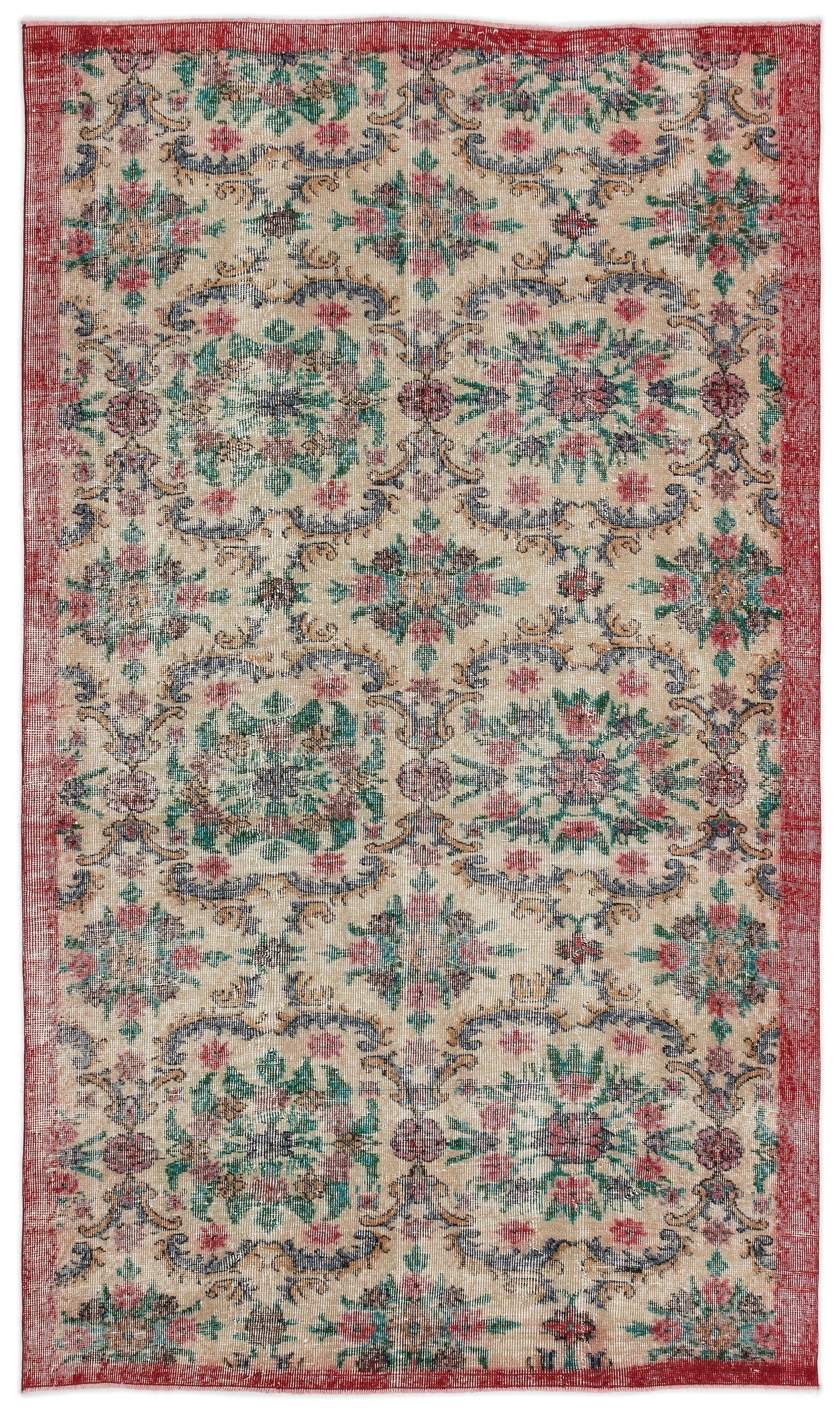 Atina Cream Vintage Wool Handmade Area Rug 5'1" x 8'11"