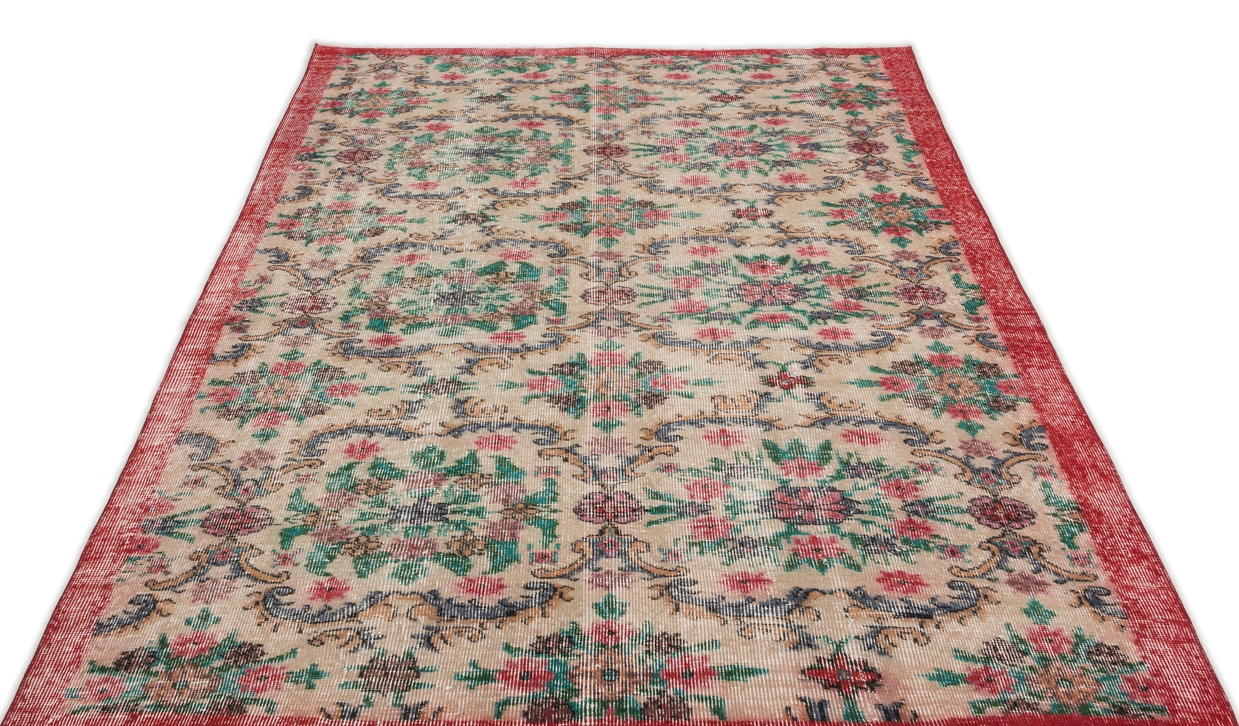 Atina Cream Vintage Wool Handmade Area Rug 5'1" x 8'11"