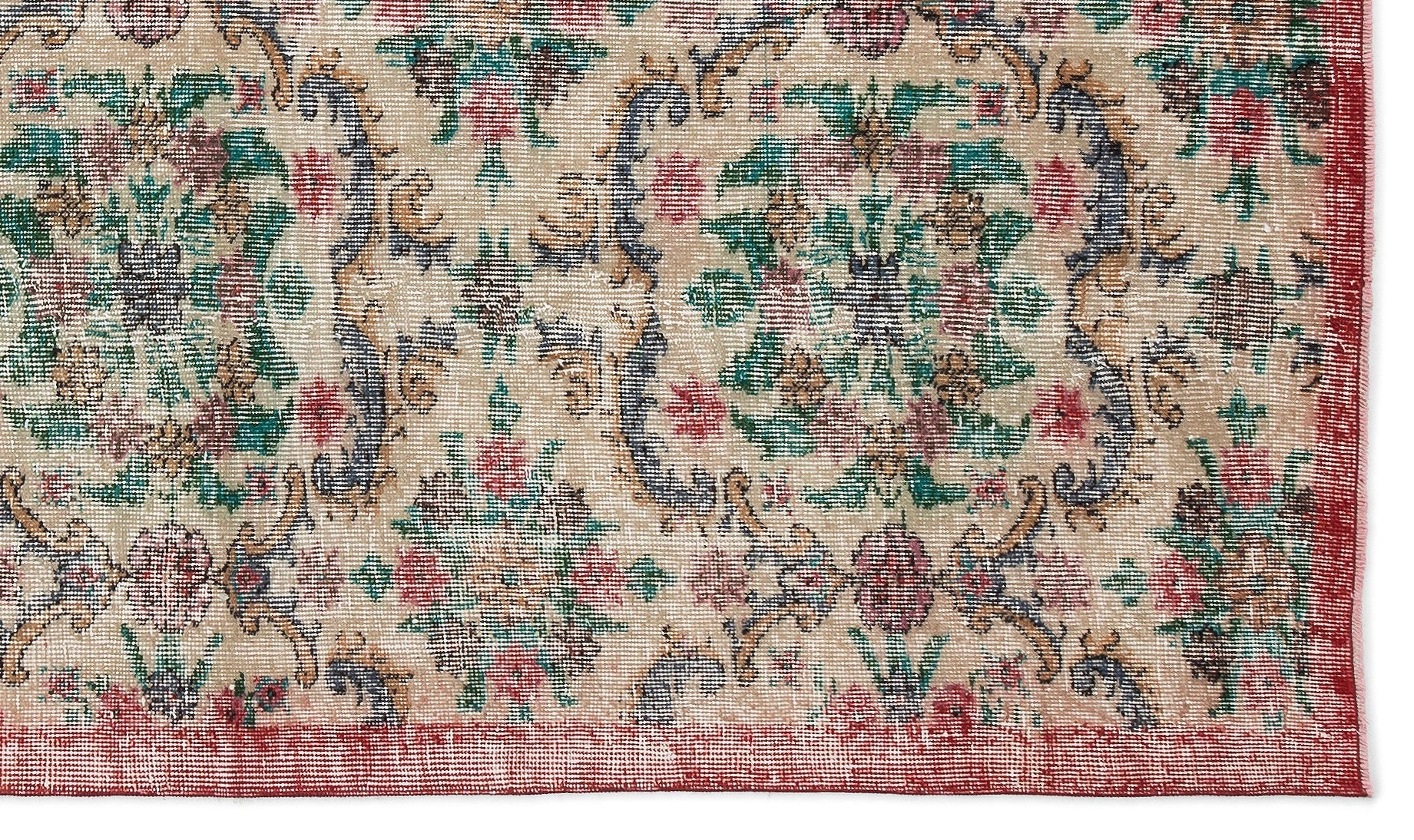 Atina Cream Vintage Wool Handmade Area Rug 5'1" x 8'11"