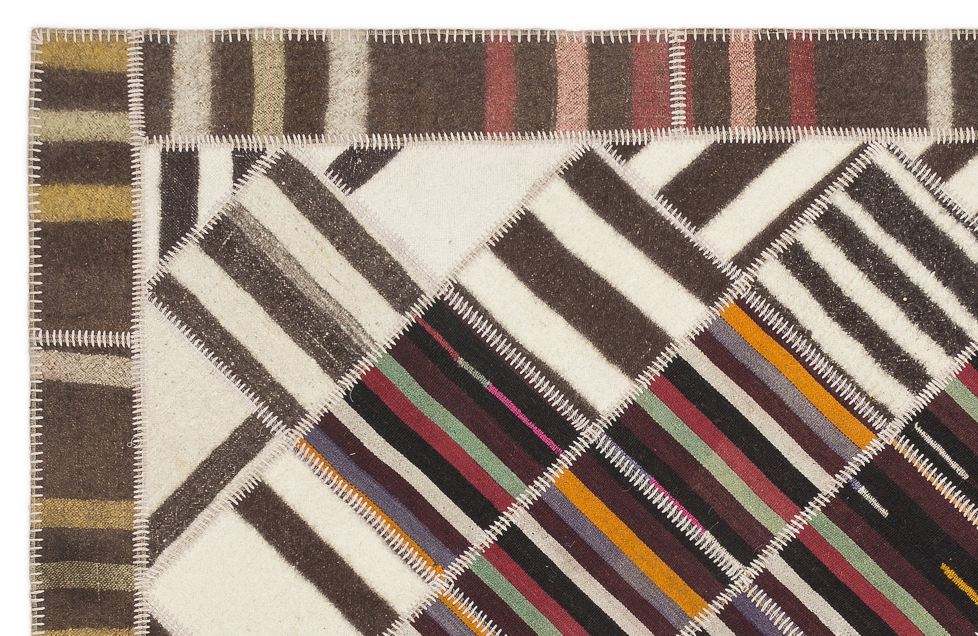 Teselya Beige Striped Wool Handmade Area Rug 5'6" x 7'8"