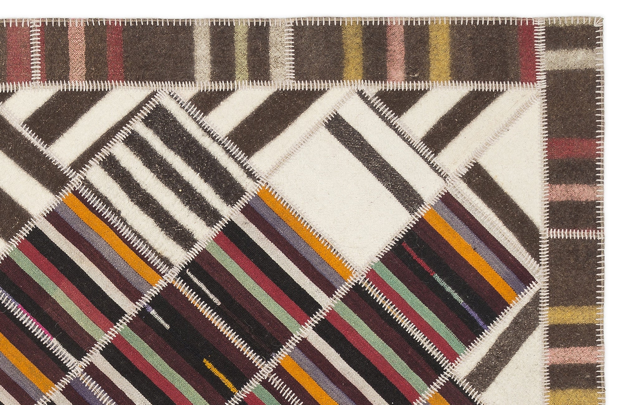 Teselya Beige Striped Wool Handmade Area Rug 5'6" x 7'8"
