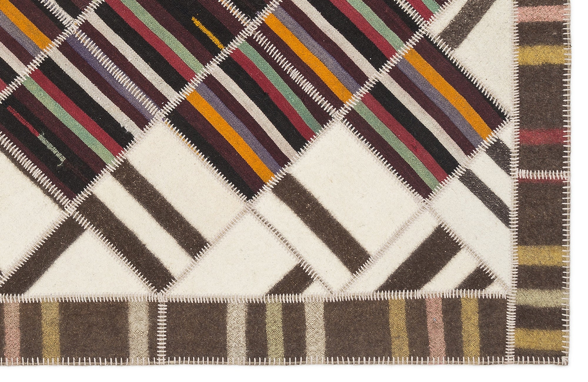 Teselya Beige Striped Wool Handmade Area Rug 5'6" x 7'8"