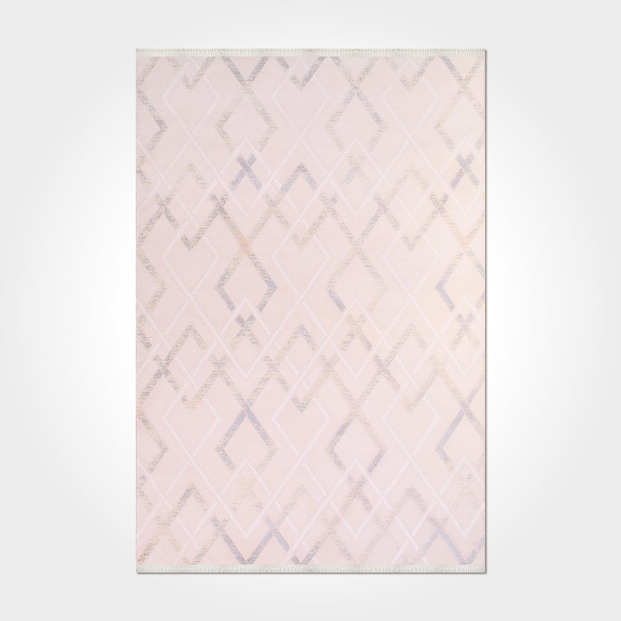 Bamboo Viscose Area Rug – Machine Made Geometric Cream Bamboo Fiber Carpet