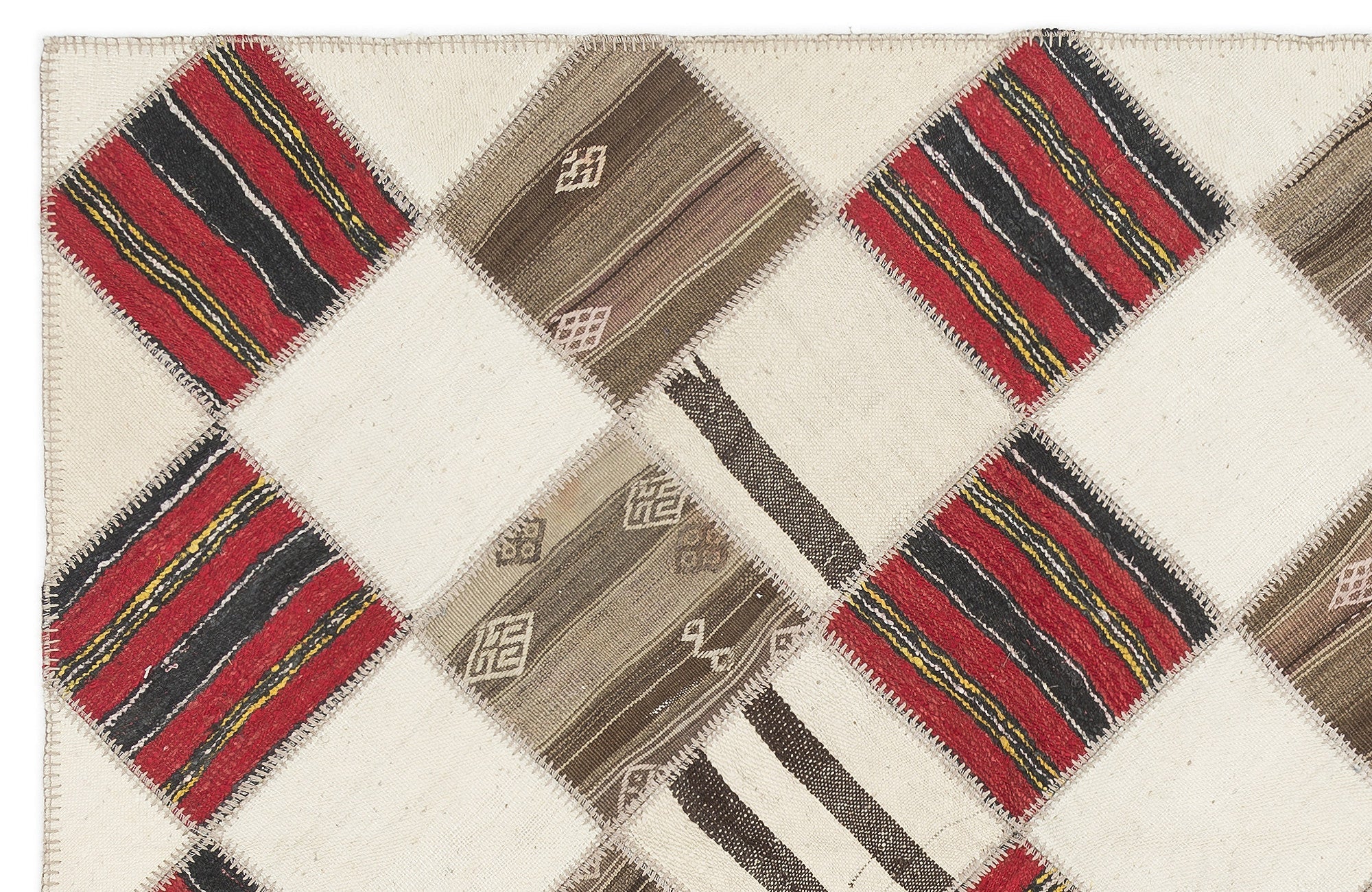 Teselya Beige Striped Wool Handmade Area Rug 5'9" x 7'1"