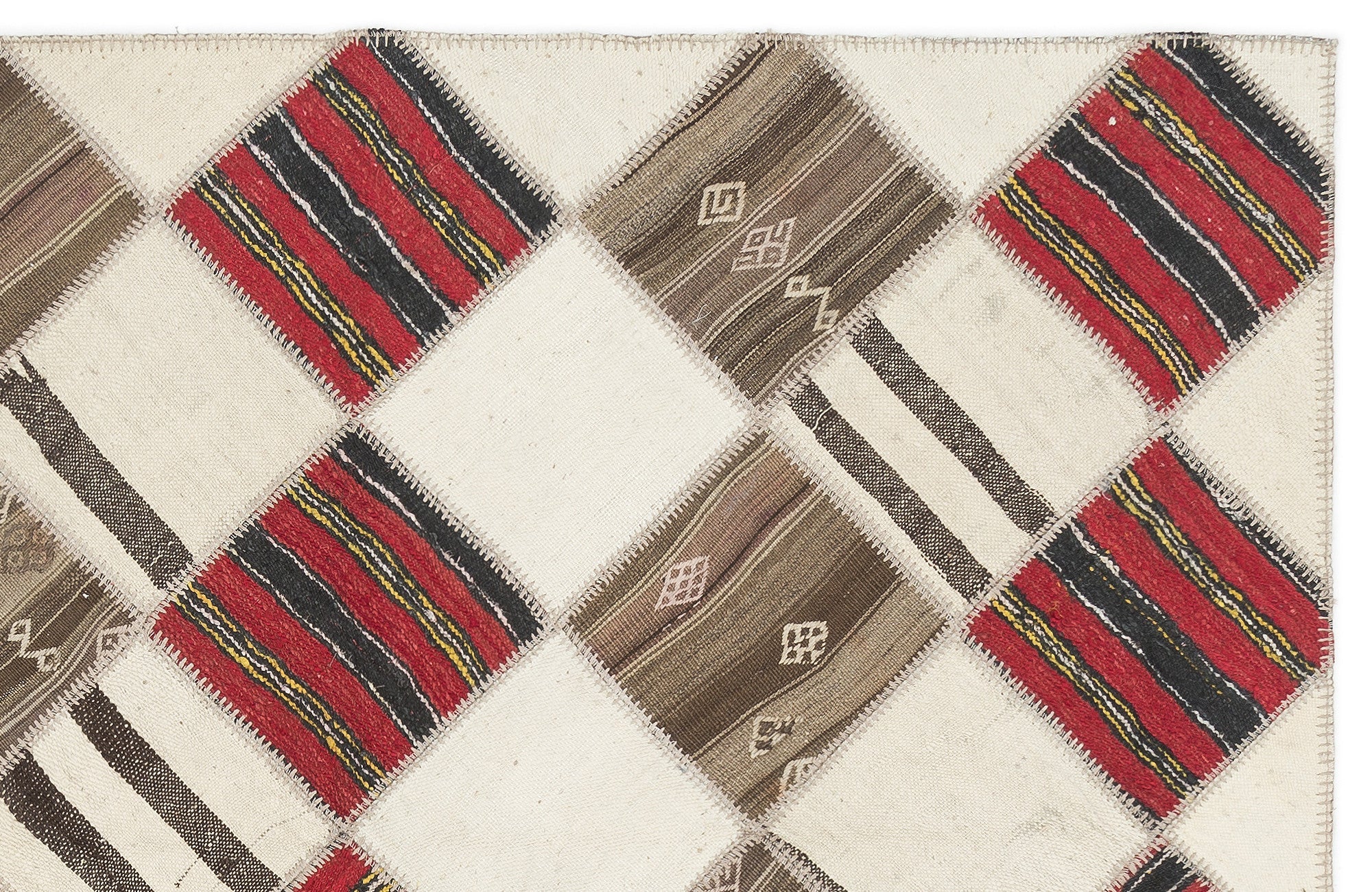 Teselya Beige Striped Wool Handmade Area Rug 5'9" x 7'1"