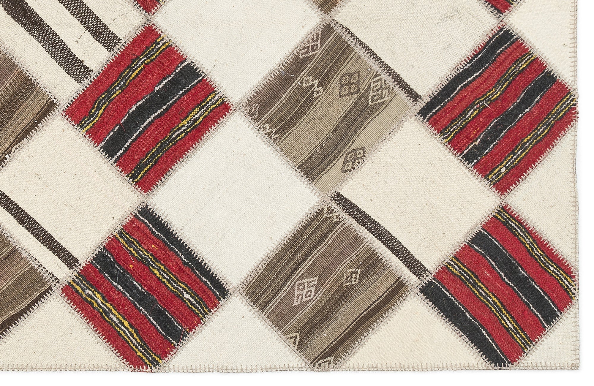 Teselya Beige Striped Wool Handmade Area Rug 5'9" x 7'1"