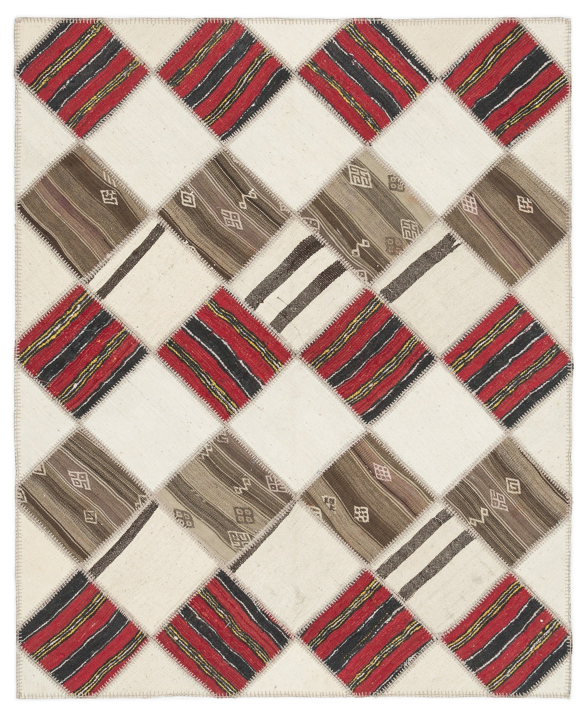 Teselya Beige Striped Wool Handmade Area Rug 5'9" x 7'1"