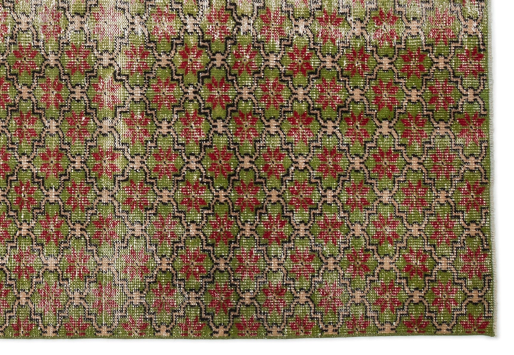 Atina Green Vintage Wool Handmade Area Rug 5'6" x 8'5"