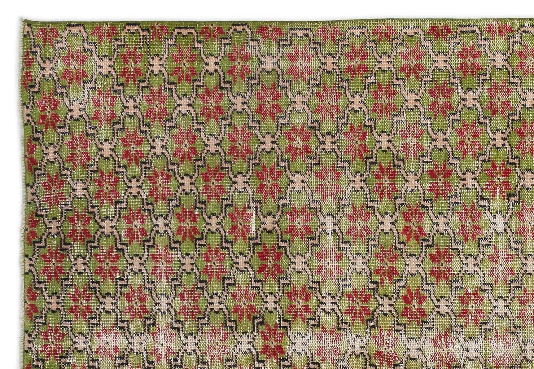 Atina Green Vintage Wool Handmade Area Rug 5'6" x 8'5"