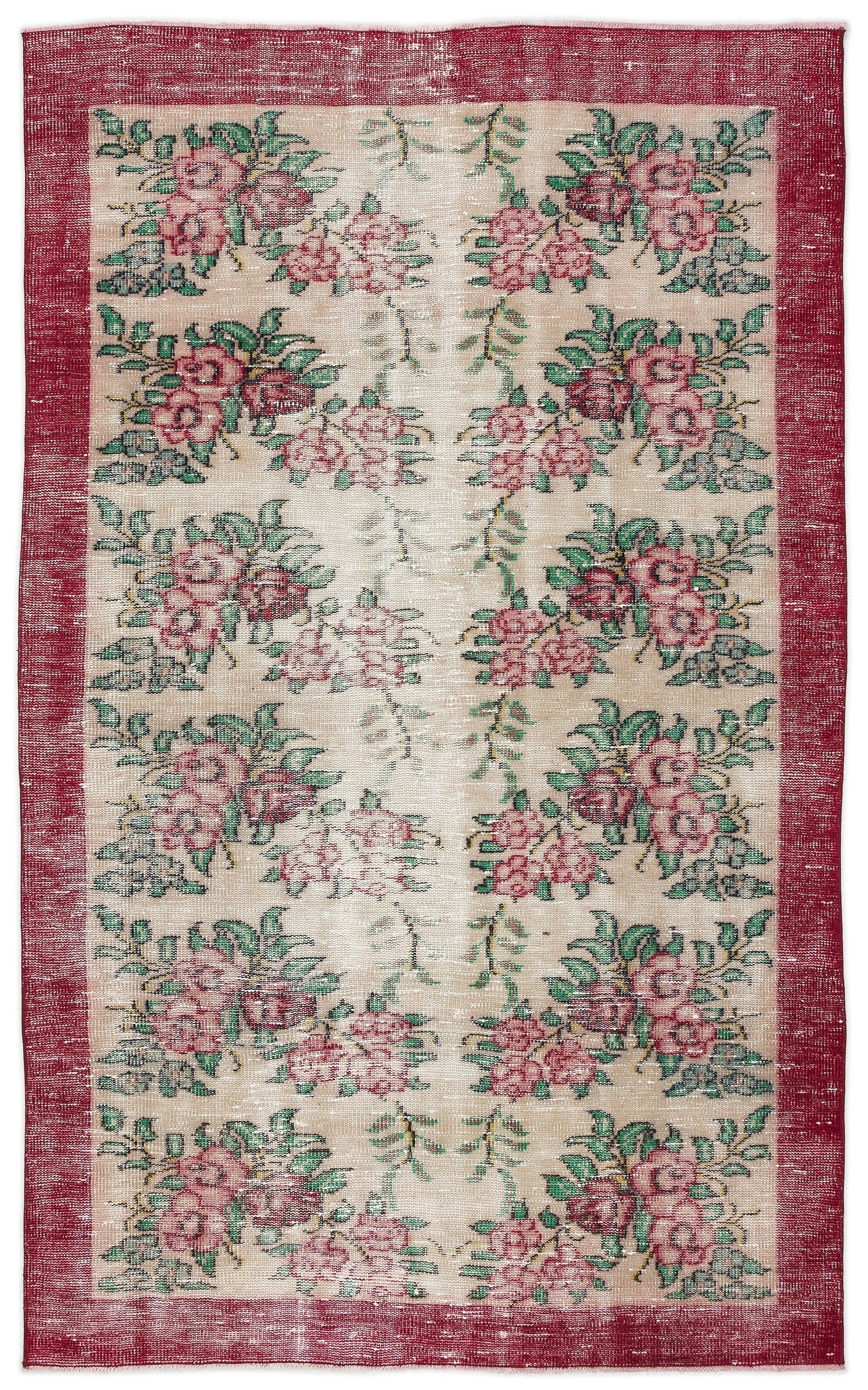 Atina Cream Vintage Wool Handmade Area Rug 4'9" x 7'10"