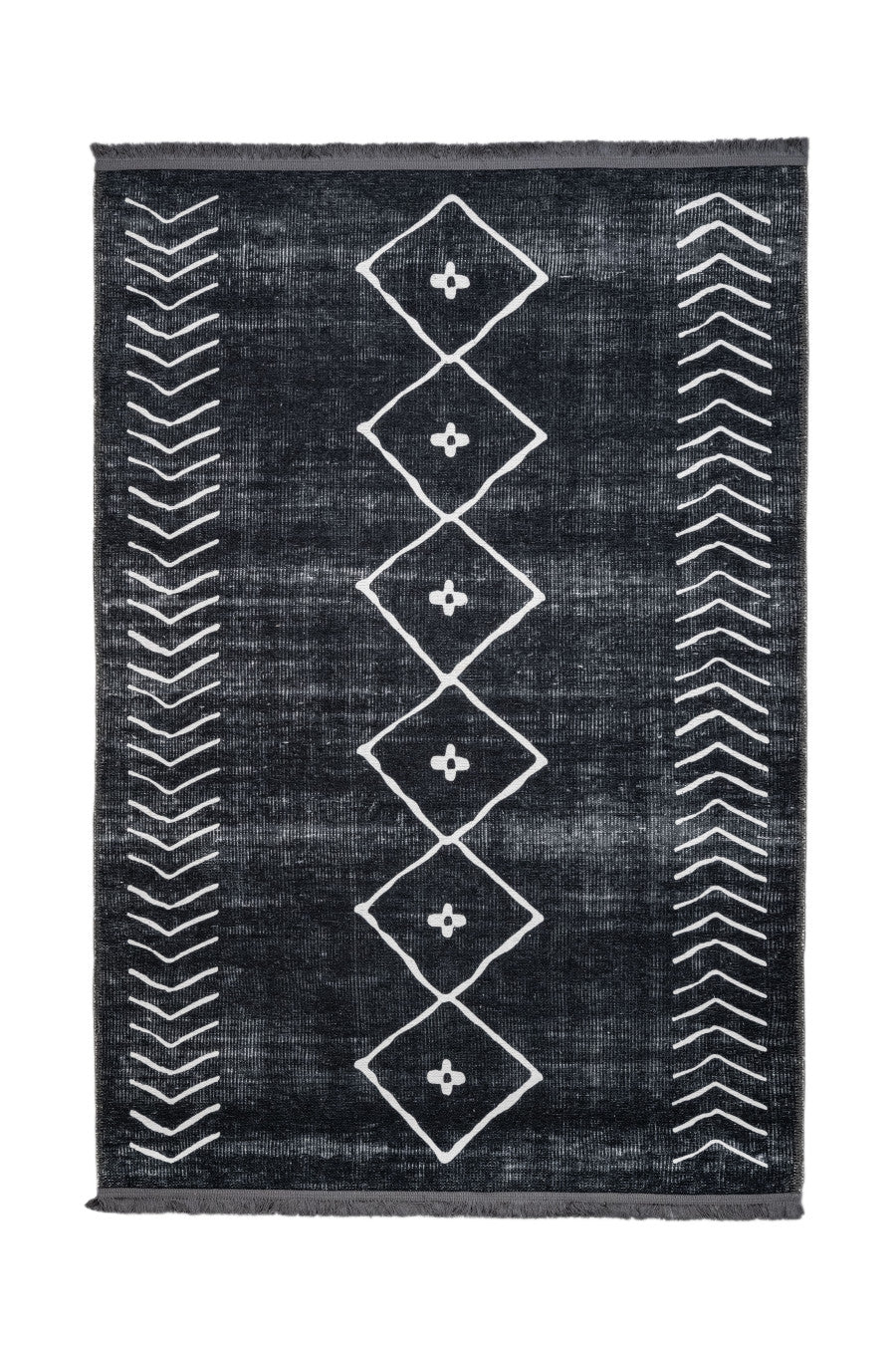 Black Geometric Area Rug - Cotton Chenille Digital Print Carpet for Modern Living Room