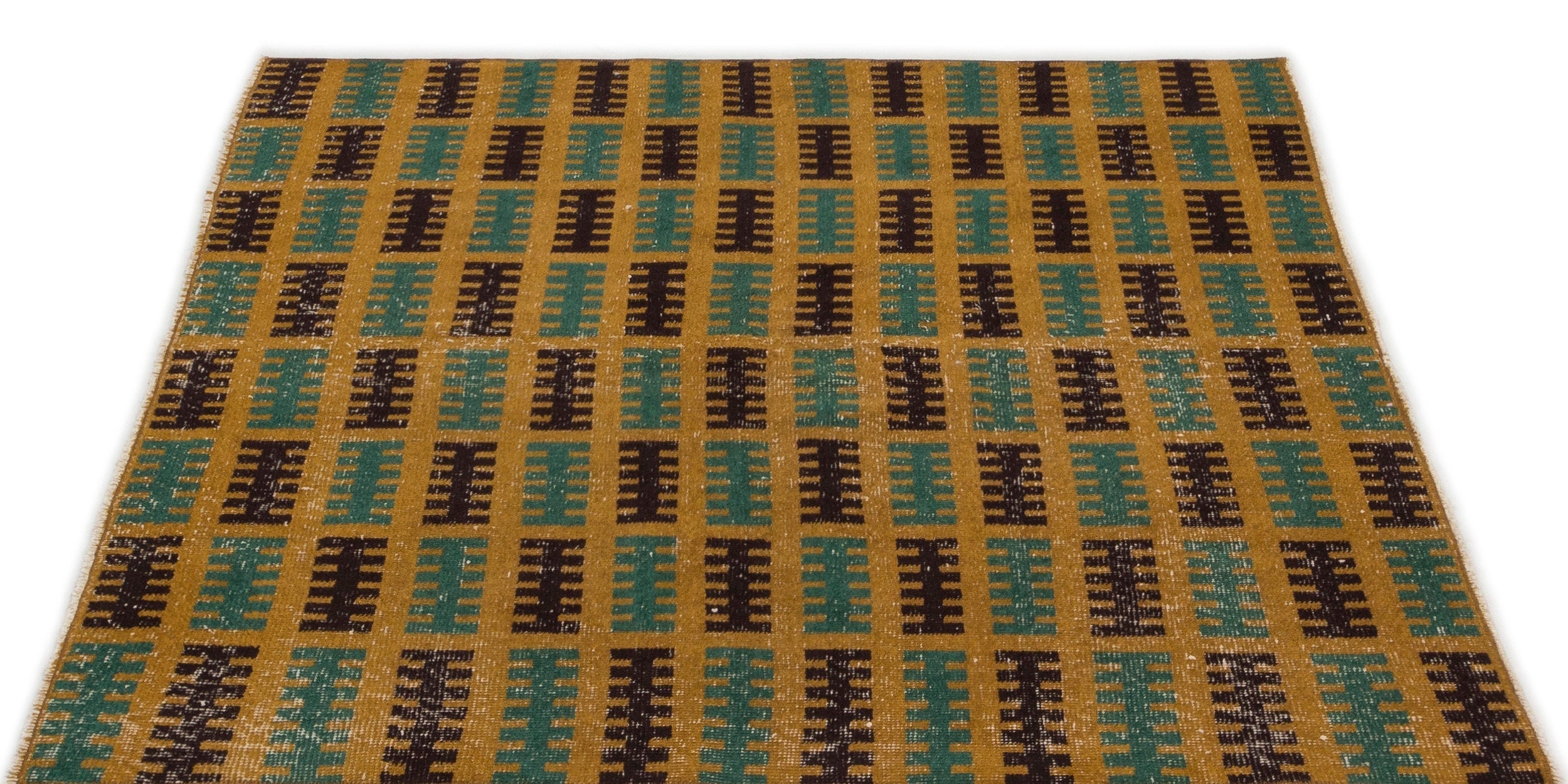 Atina Yellow Vintage Wool Handmade Area Rug 3'8" x 4'7"
