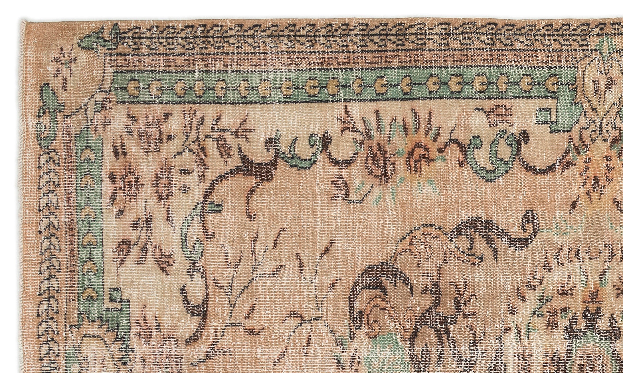 Atina Beige Vintage Wool Handmade Area Rug 6'2" x 10'7"