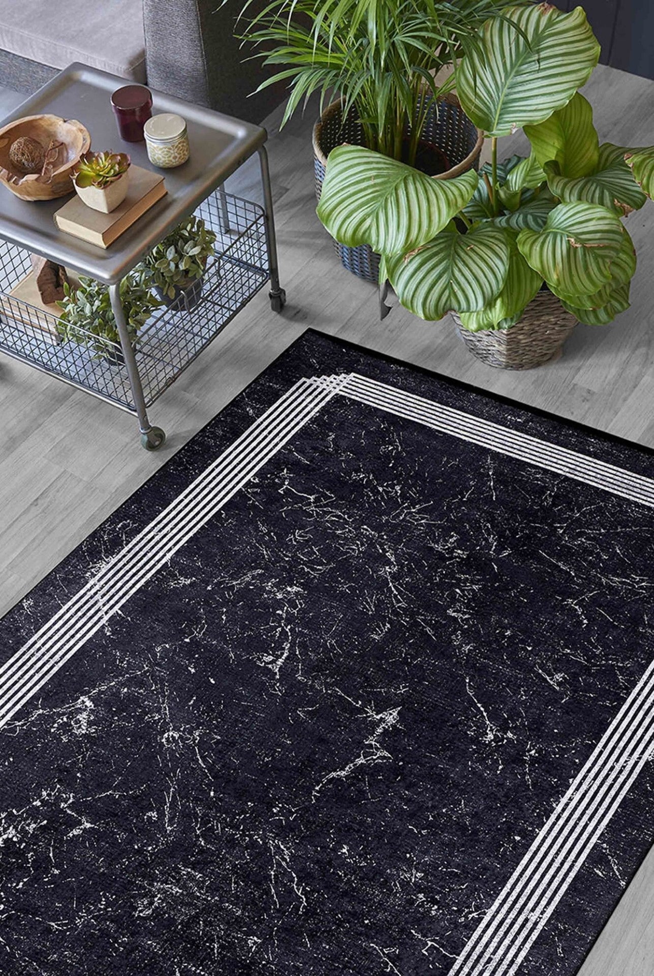 Digital Print Area Rug – Black Frame Stylish Non Slip Antibacterial Carpet