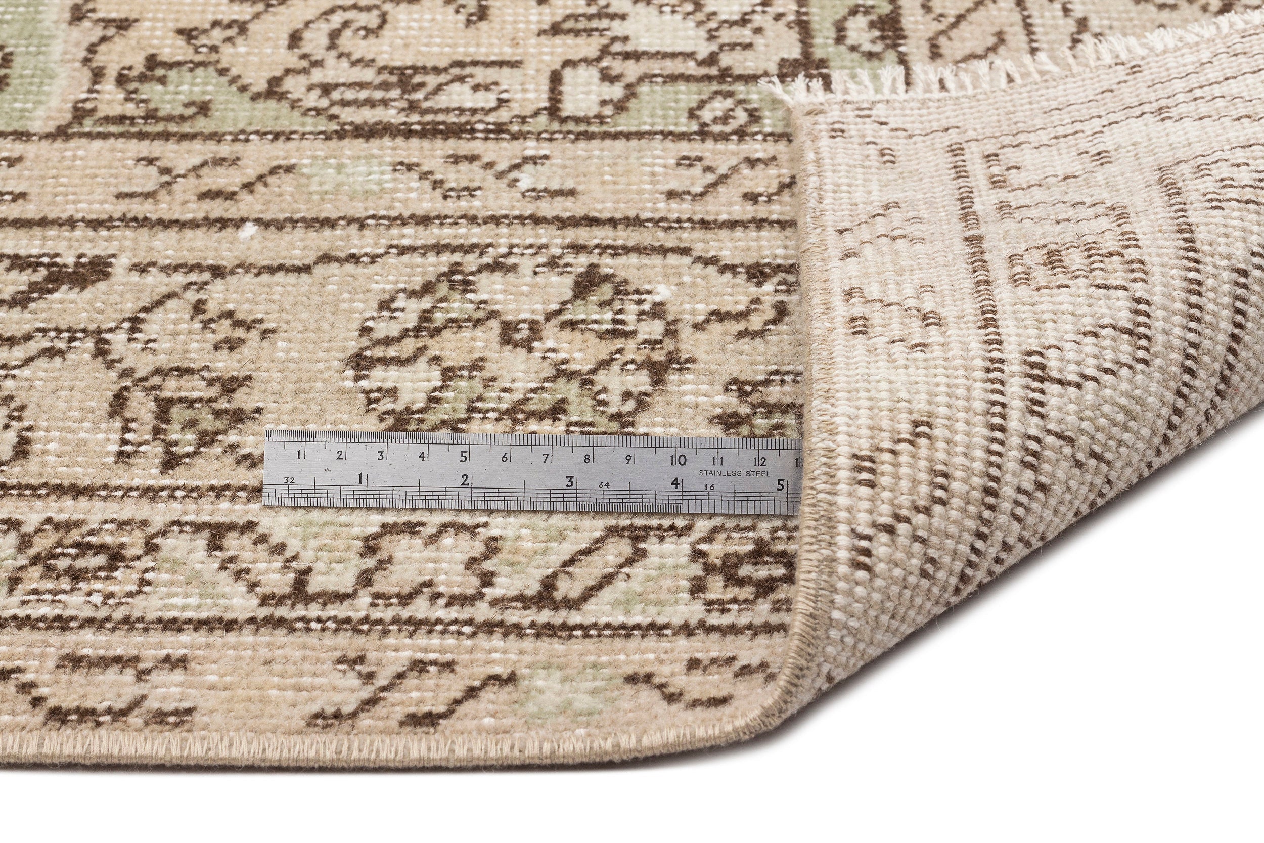 Atina Beige Vintage Wool Handmade Area Rug 6'4" x 9'7"