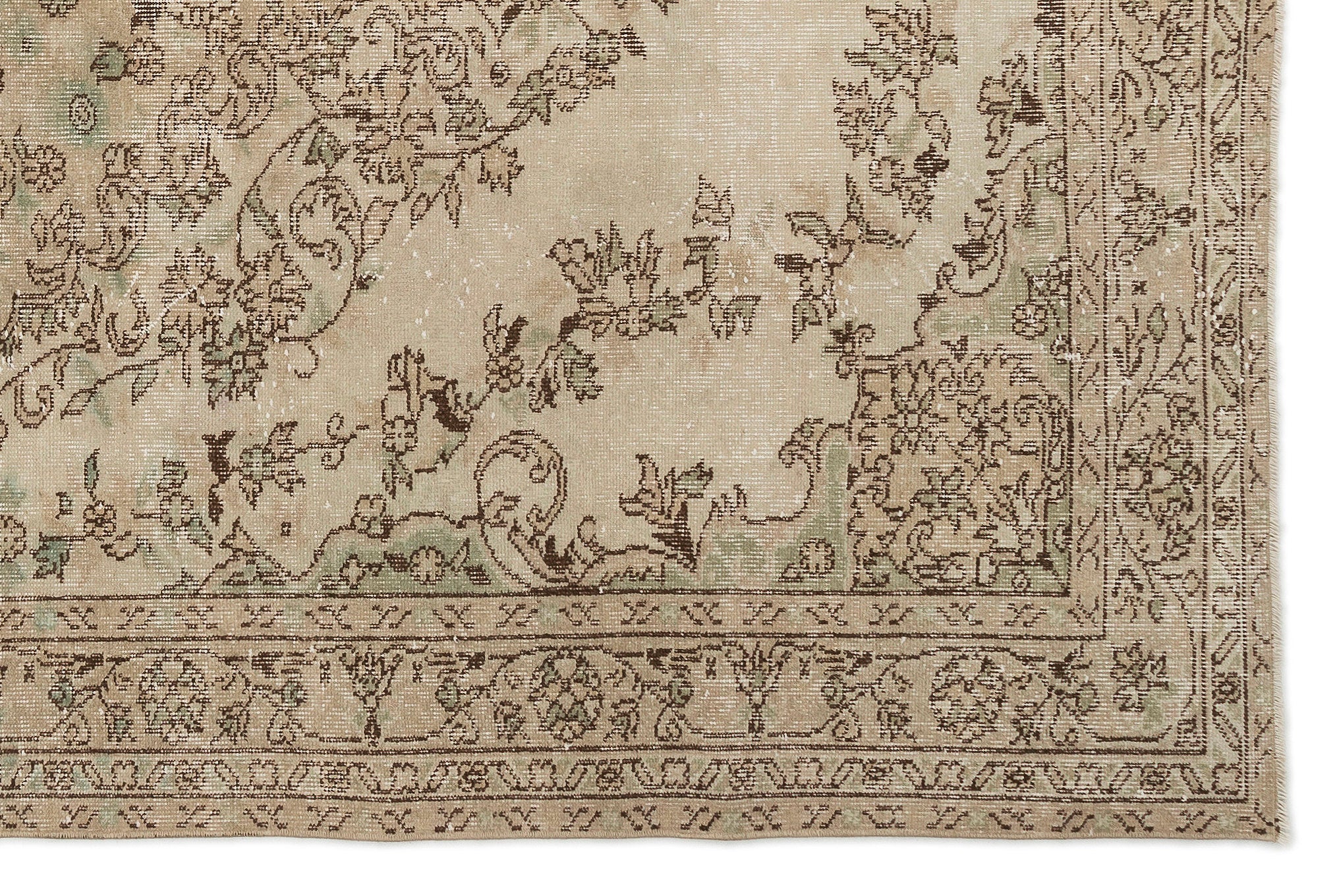 Atina Beige Vintage Wool Handmade Area Rug 6'4" x 9'7"