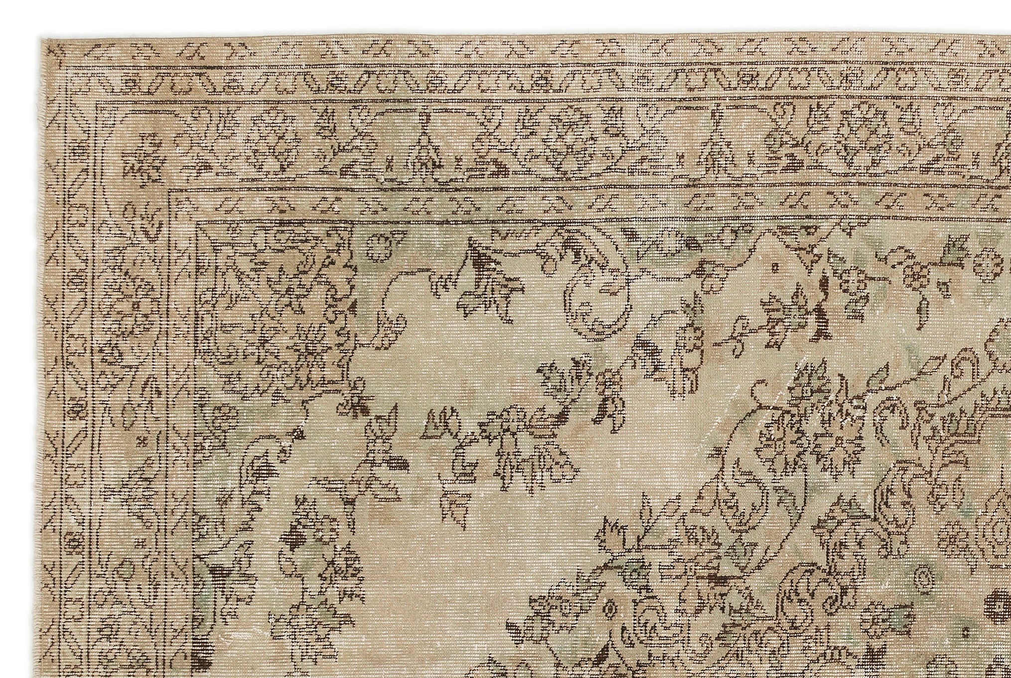 Atina Beige Vintage Wool Handmade Area Rug 6'4" x 9'7"