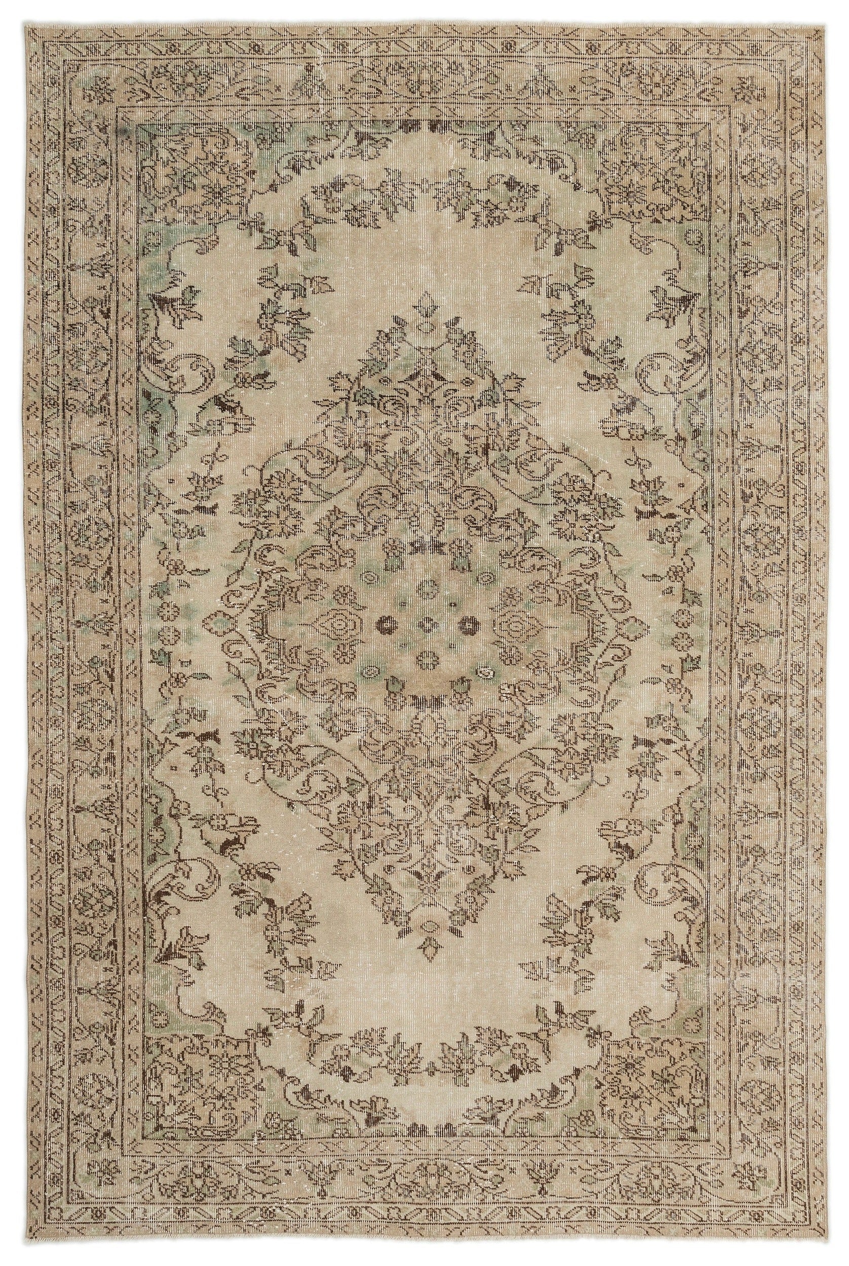 Atina Beige Vintage Wool Handmade Area Rug 6'4" x 9'7"