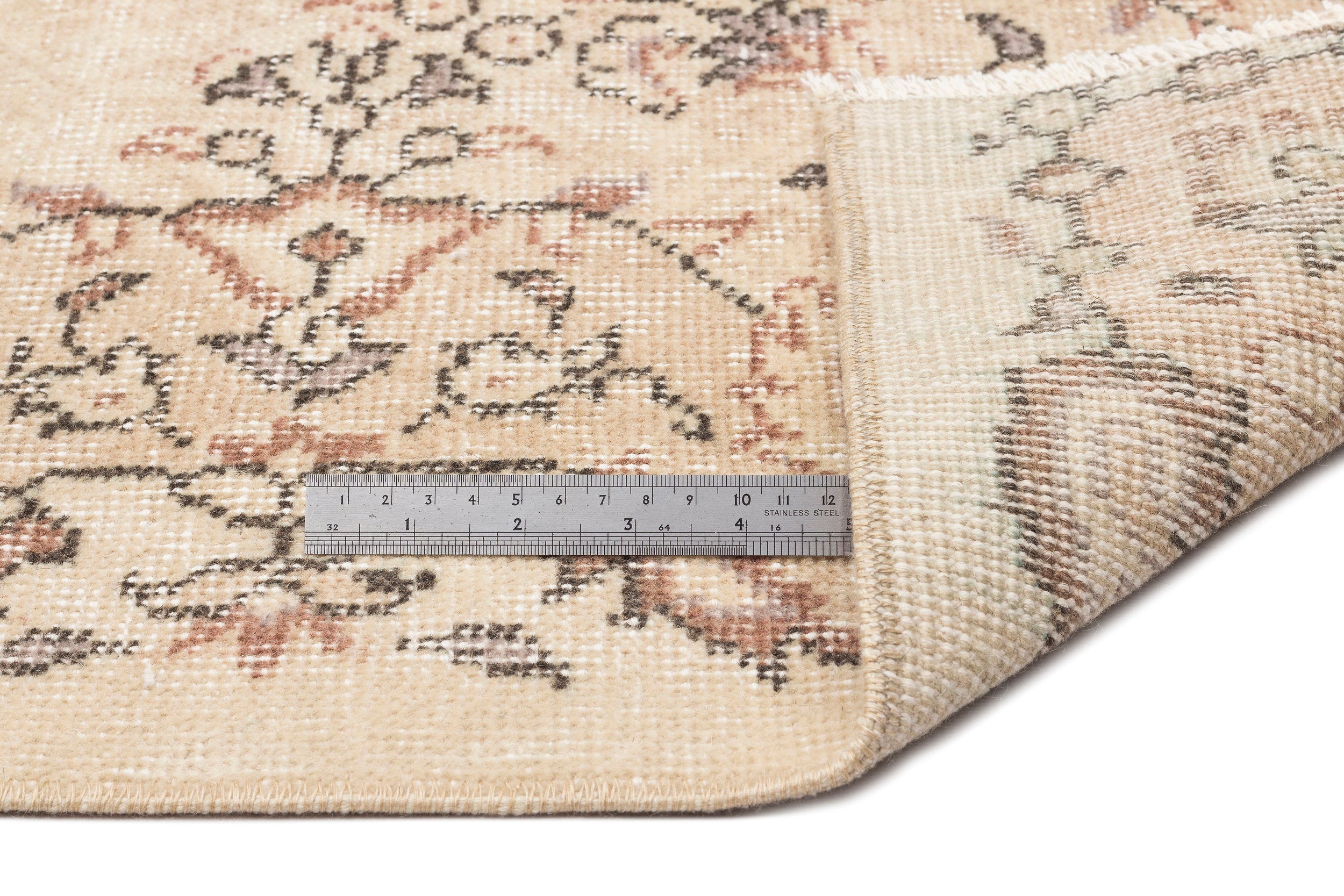 Atina Beige Vintage Wool Handmade Area Rug 5'8" x 9'4"