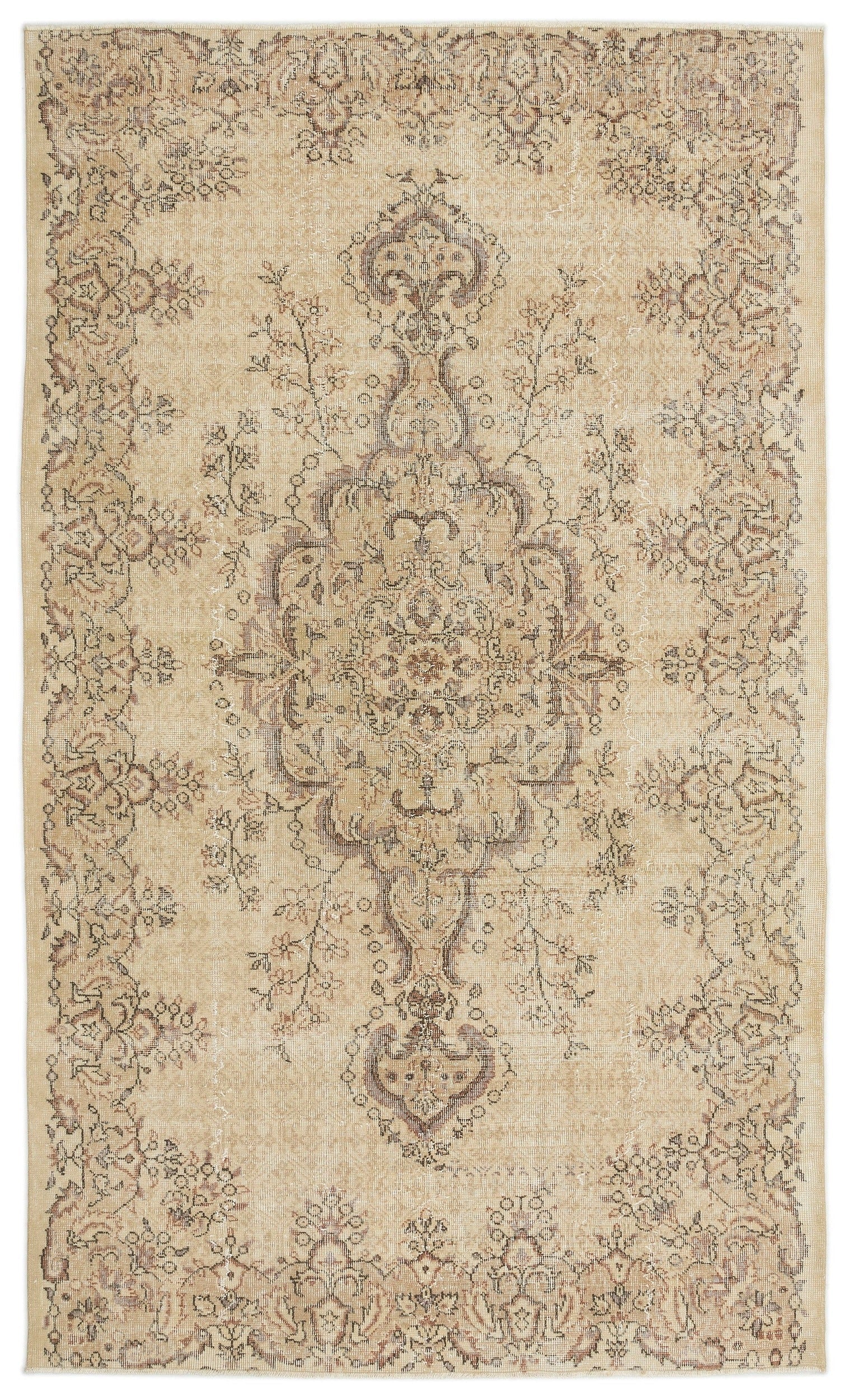 Atina Beige Vintage Wool Handmade Area Rug 5'8" x 9'4"