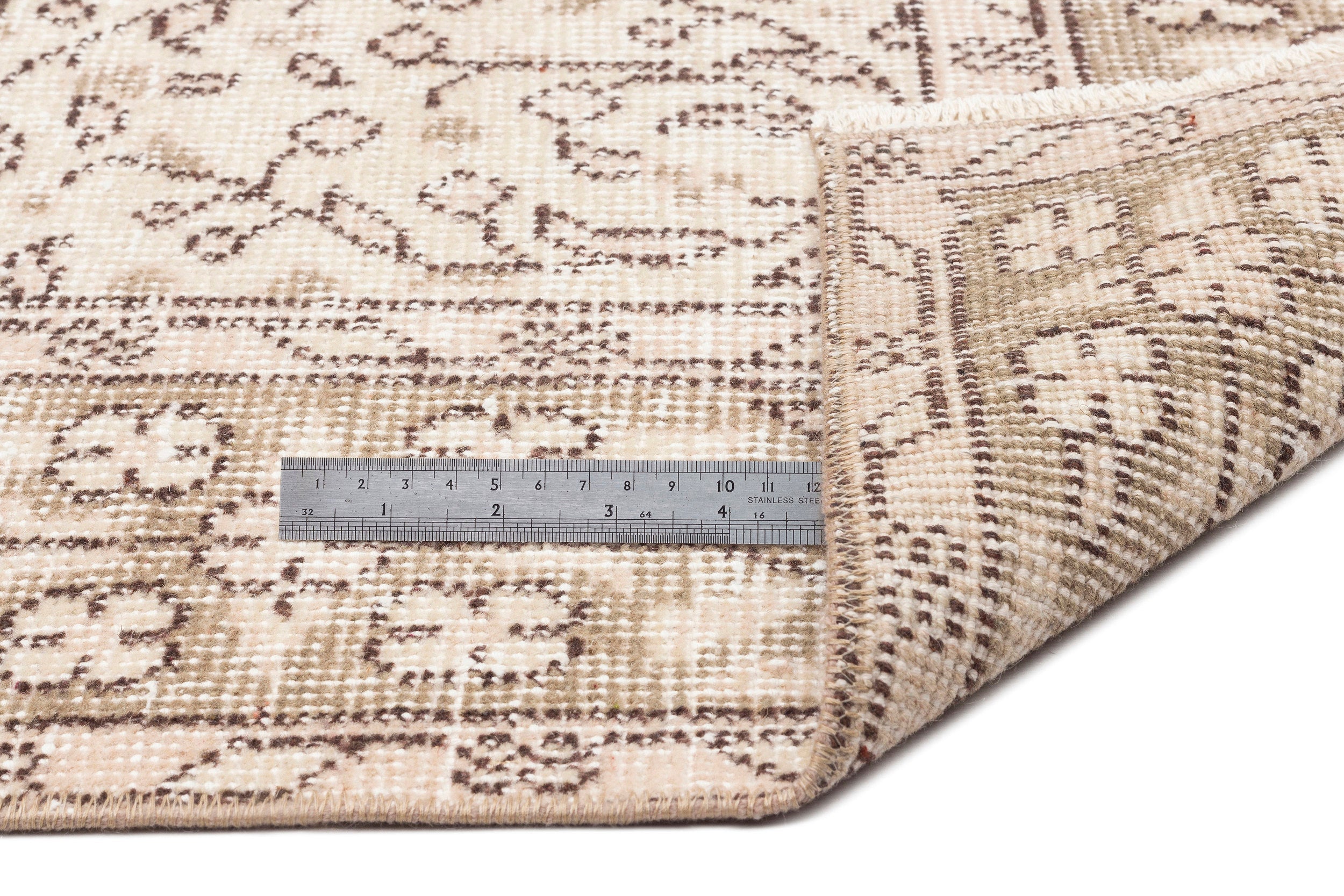 Atina Beige Vintage Wool Handmade Area Rug 5'3" x 8'5"