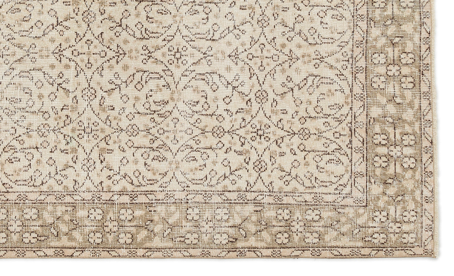 Atina Beige Vintage Wool Handmade Area Rug 5'3" x 8'5"