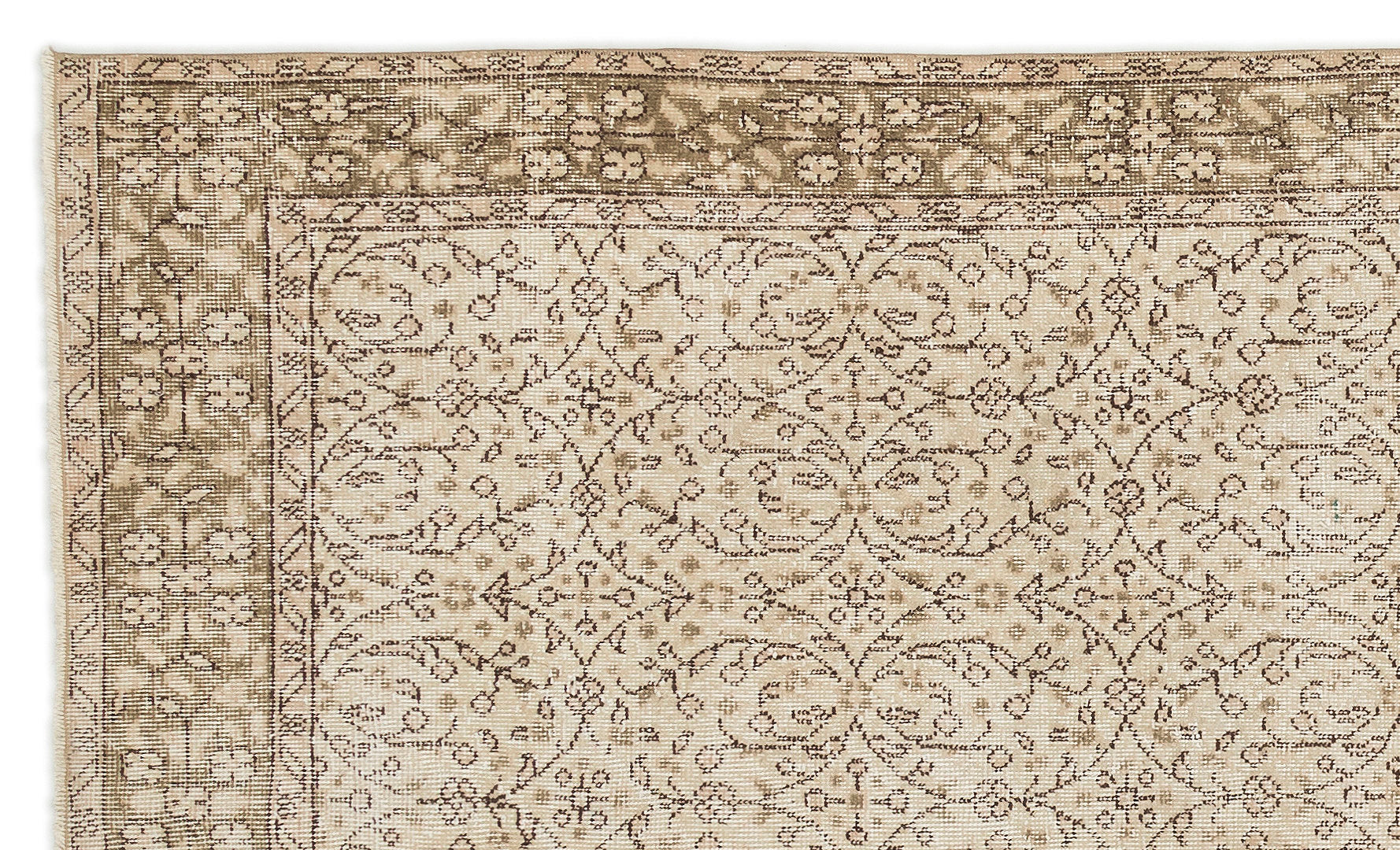 Atina Beige Vintage Wool Handmade Area Rug 5'3" x 8'5"