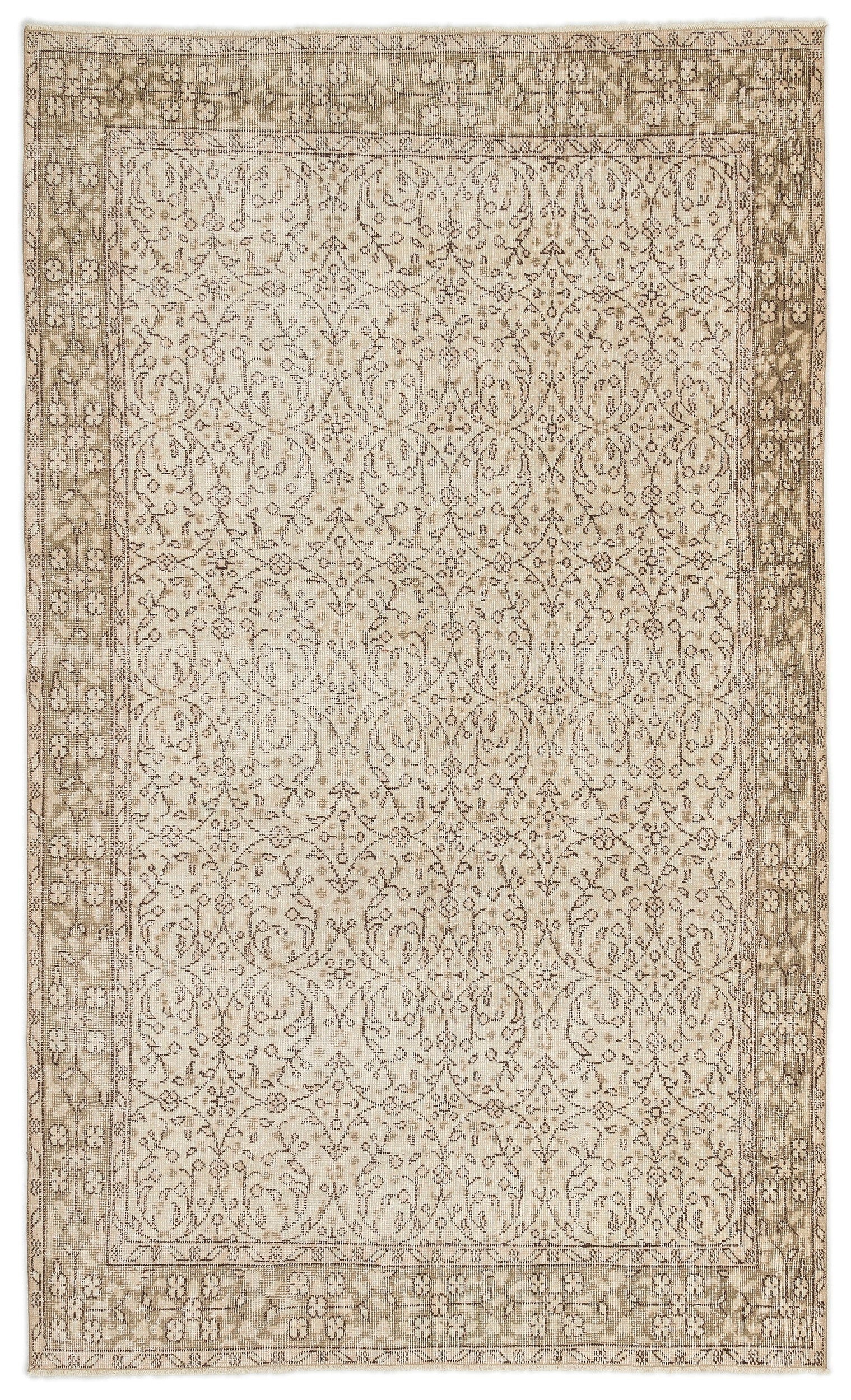 Atina Beige Vintage Wool Handmade Area Rug 5'3" x 8'5"