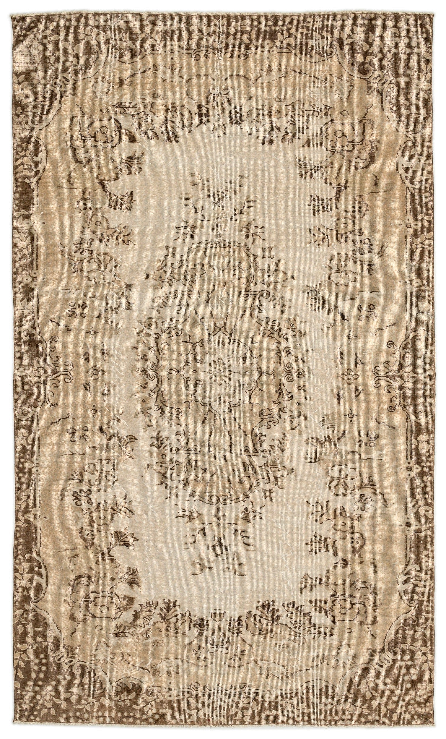 Atina Beige Vintage Wool Handmade Area Rug 5'7" x 9'5"