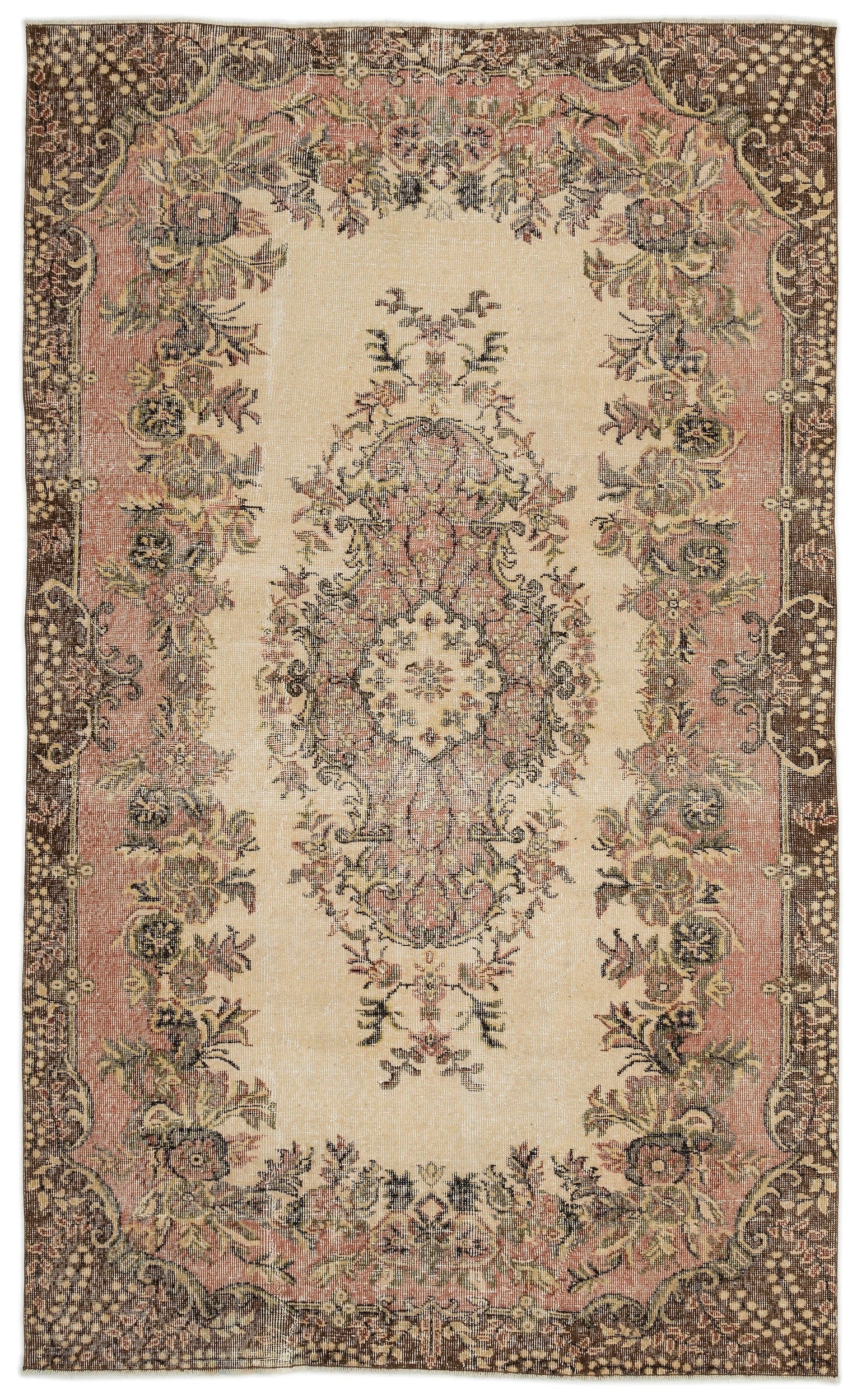 Atina Beige Vintage Wool Handmade Area Rug 6'9" x 8'1"