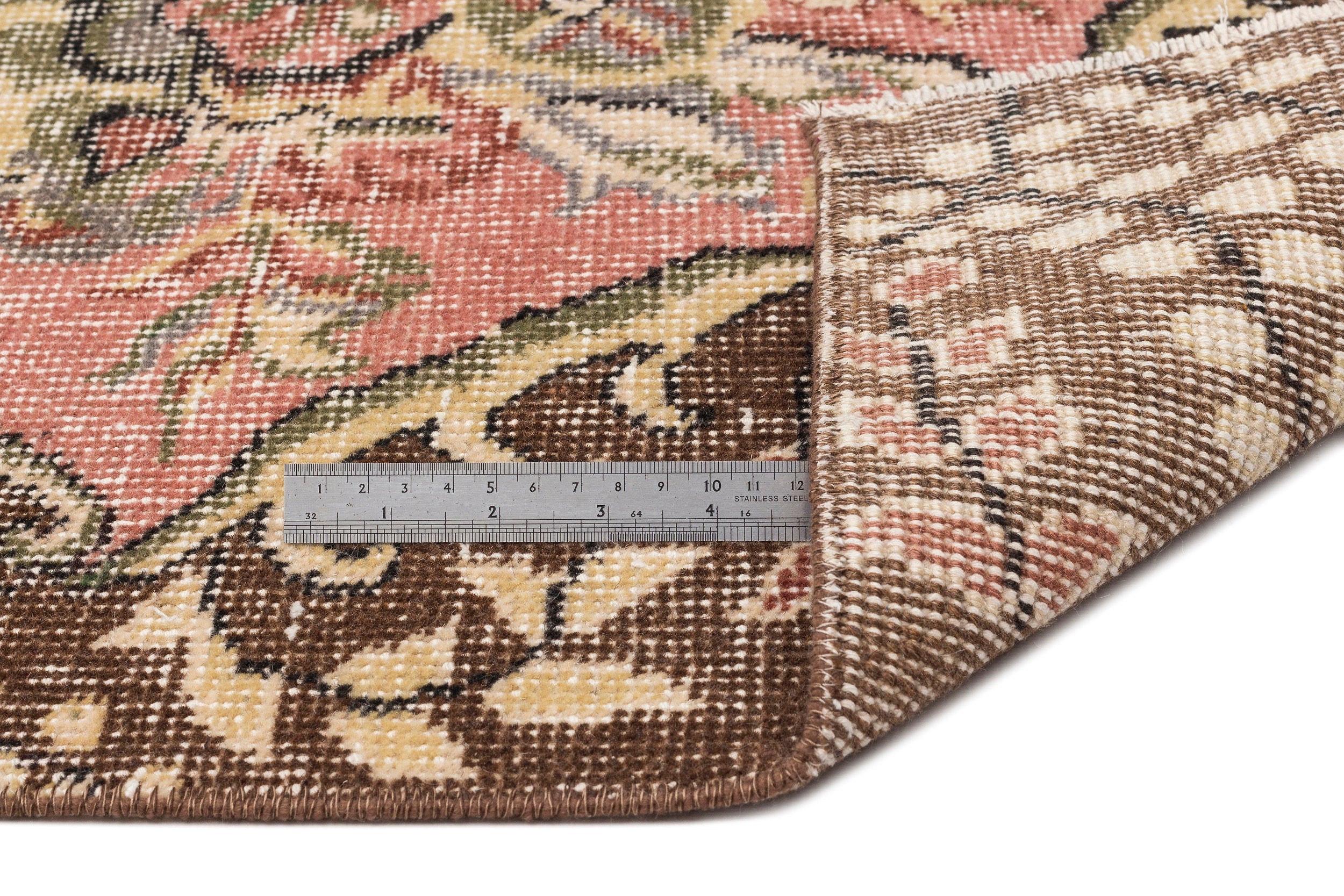 Atina Beige Vintage Wool Handmade Area Rug 6'9" x 8'1"