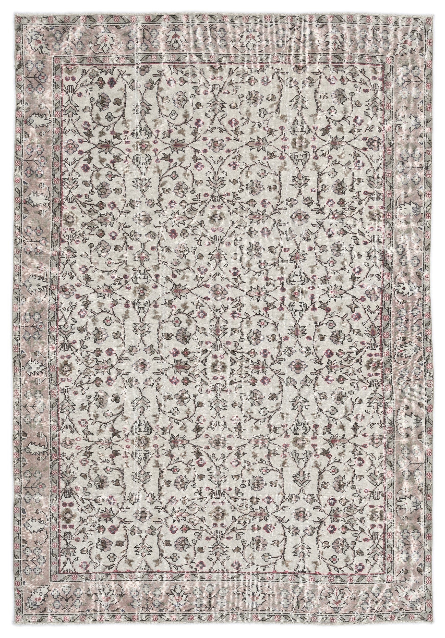 Atina Beige Vintage Wool Handmade Area Rug 5'10" x 8'5"