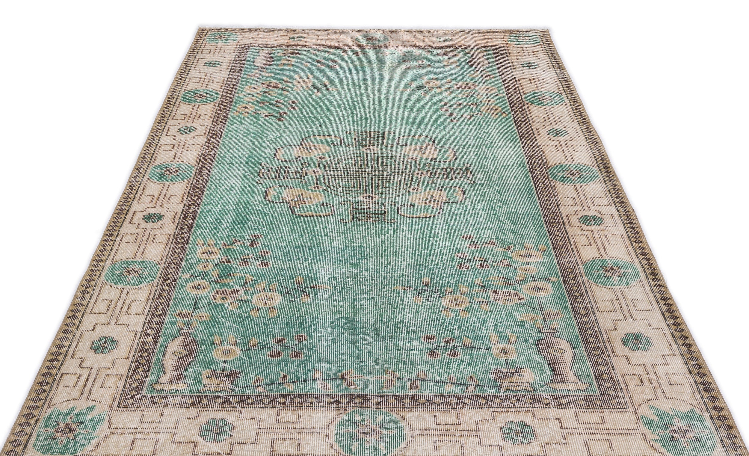 Atina Green Frame Wool Handmade Area Rug 5'2" x 8'5"