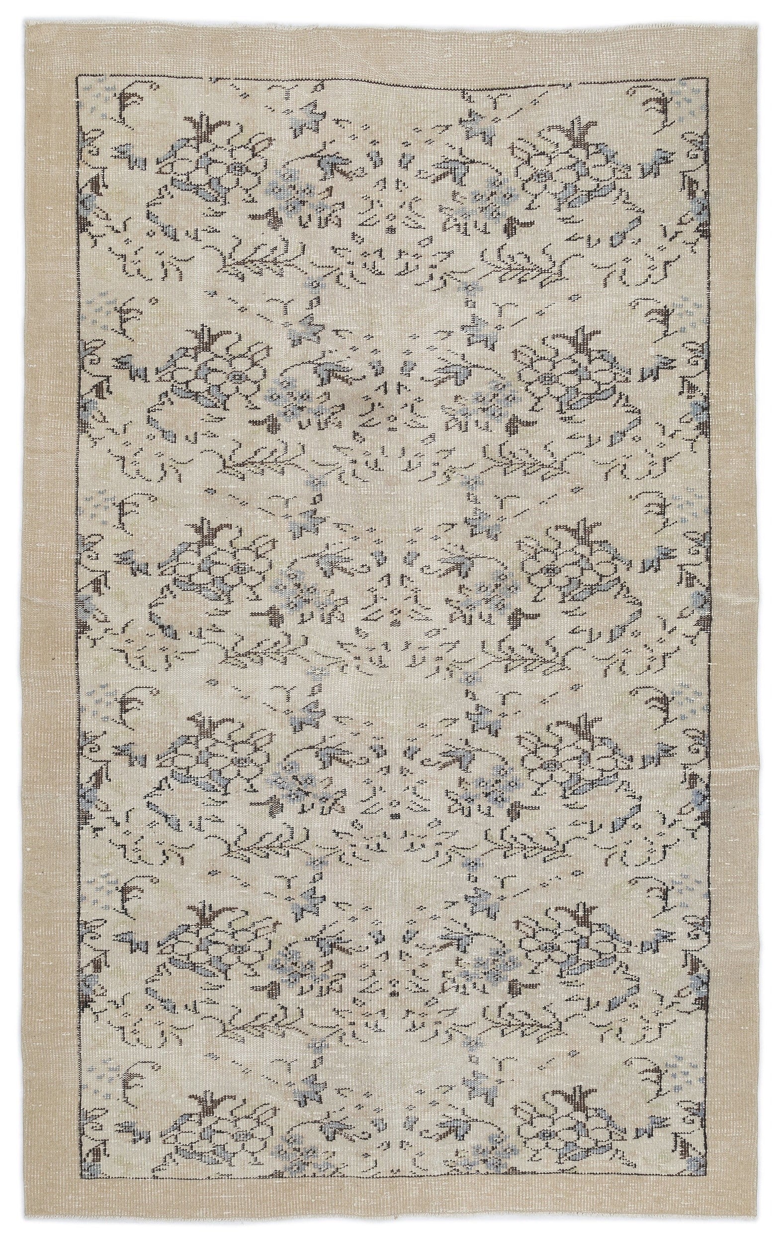 Atina Cream Vintage Wool Handmade Area Rug 5'5" x 8'8"