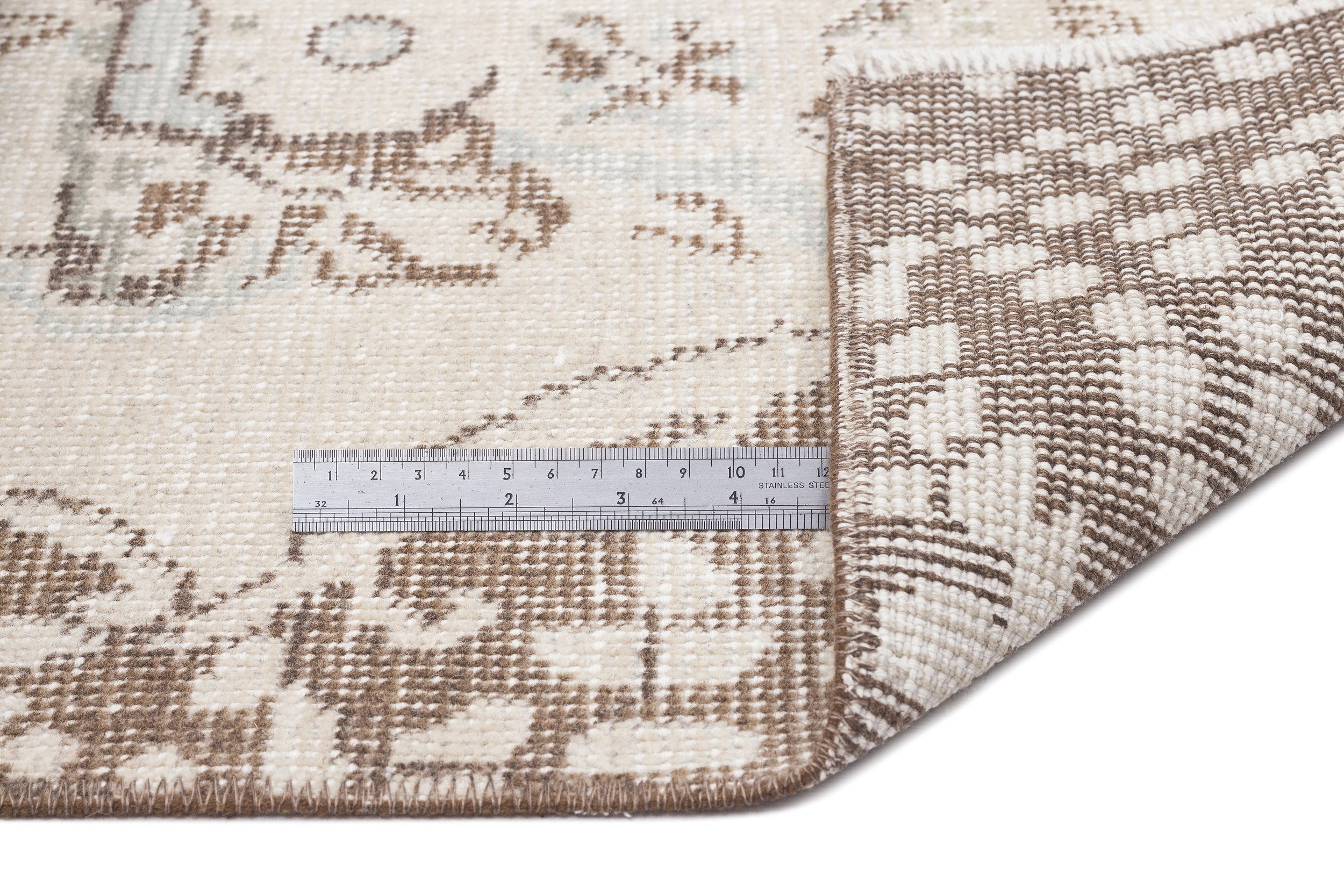 Atina Beige Vintage Wool Handmade Area Rug 5'4" x 9'4"