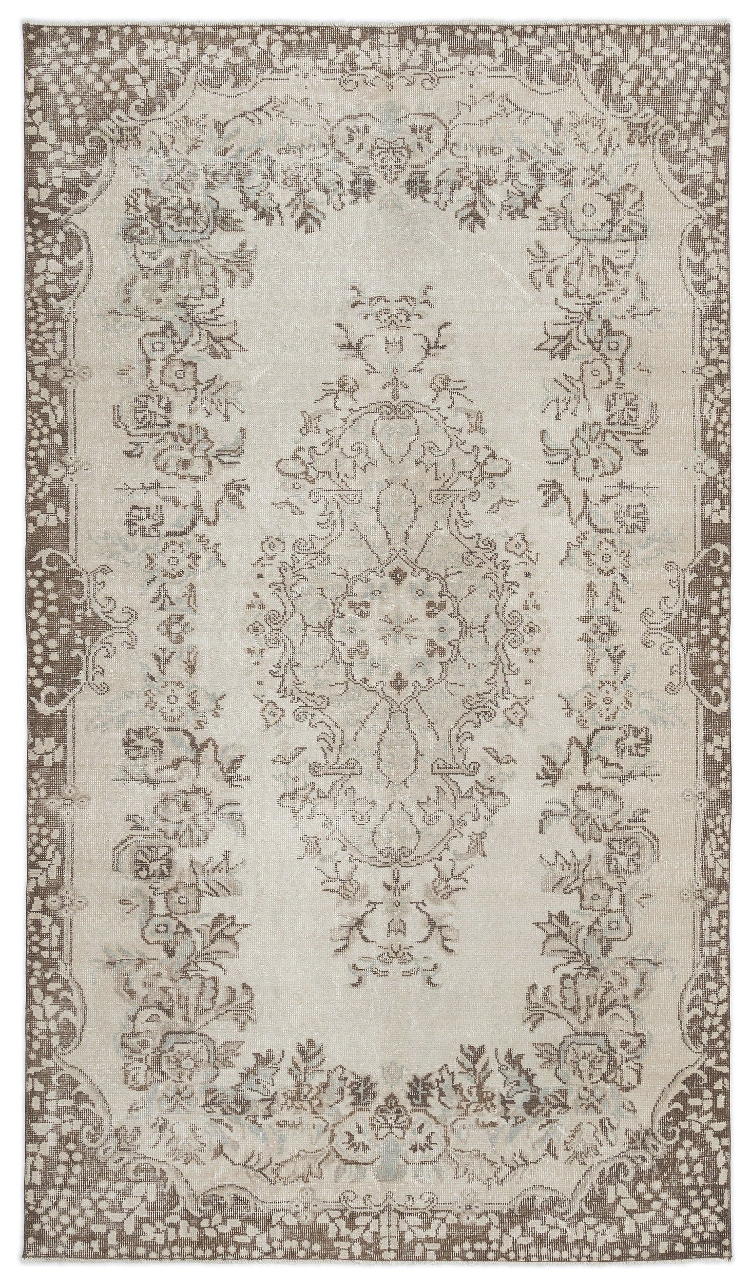 Atina Beige Vintage Wool Handmade Area Rug 5'4" x 9'4"