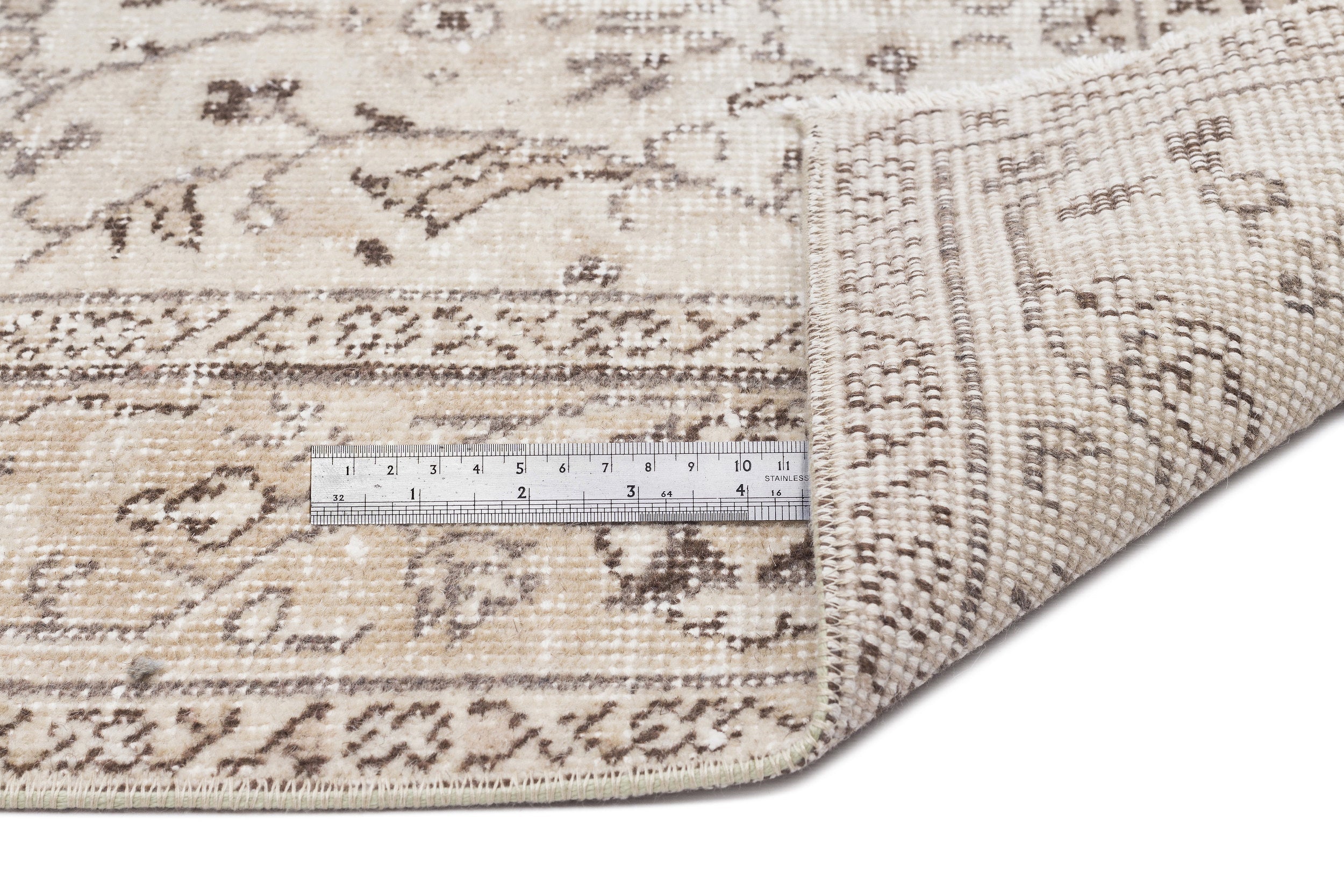 Atina Beige Vintage Wool Handmade Area Rug 4'11" x 8'7"