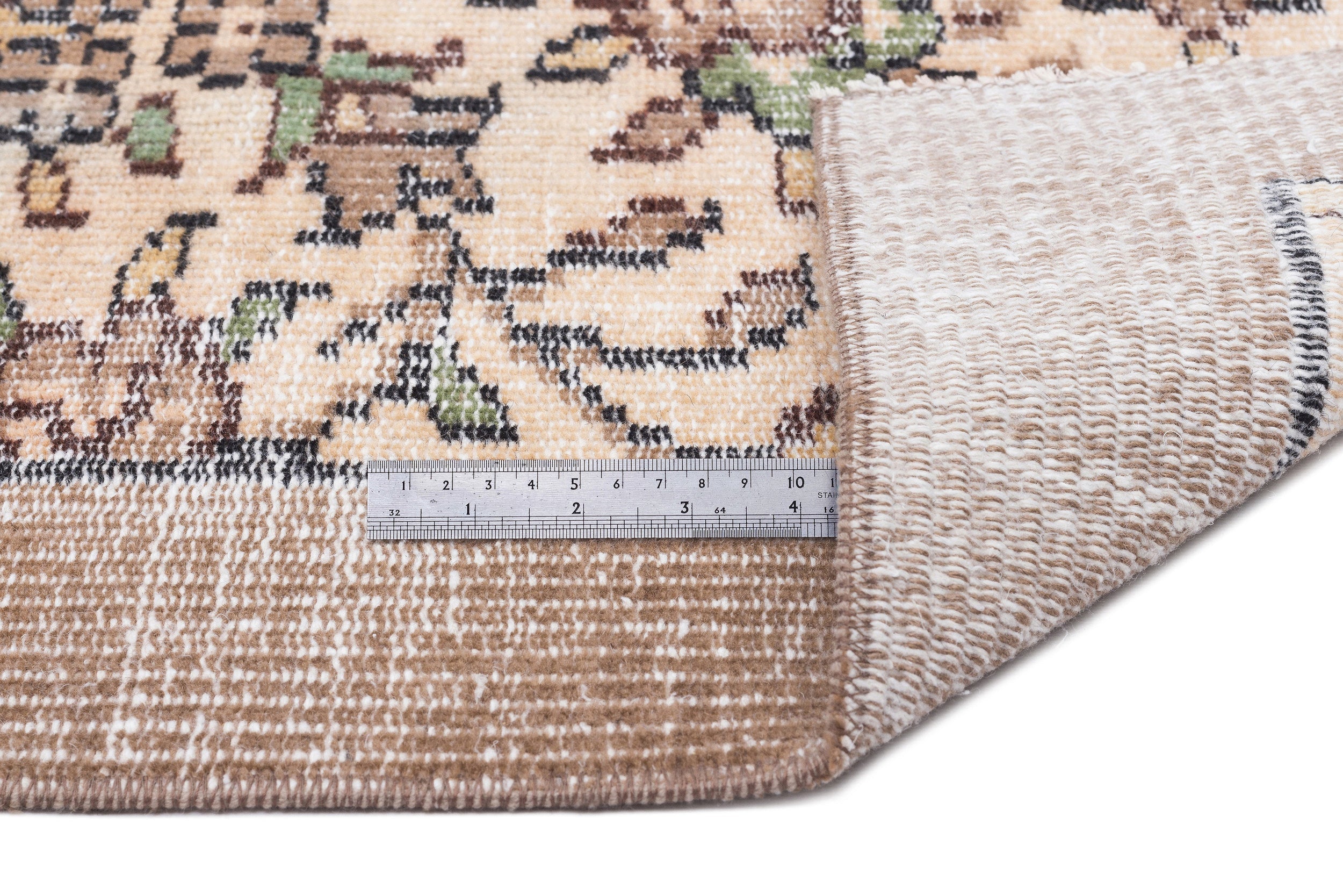 Atina Beige Vintage Wool Handmade Area Rug 5'7" x 7'11"
