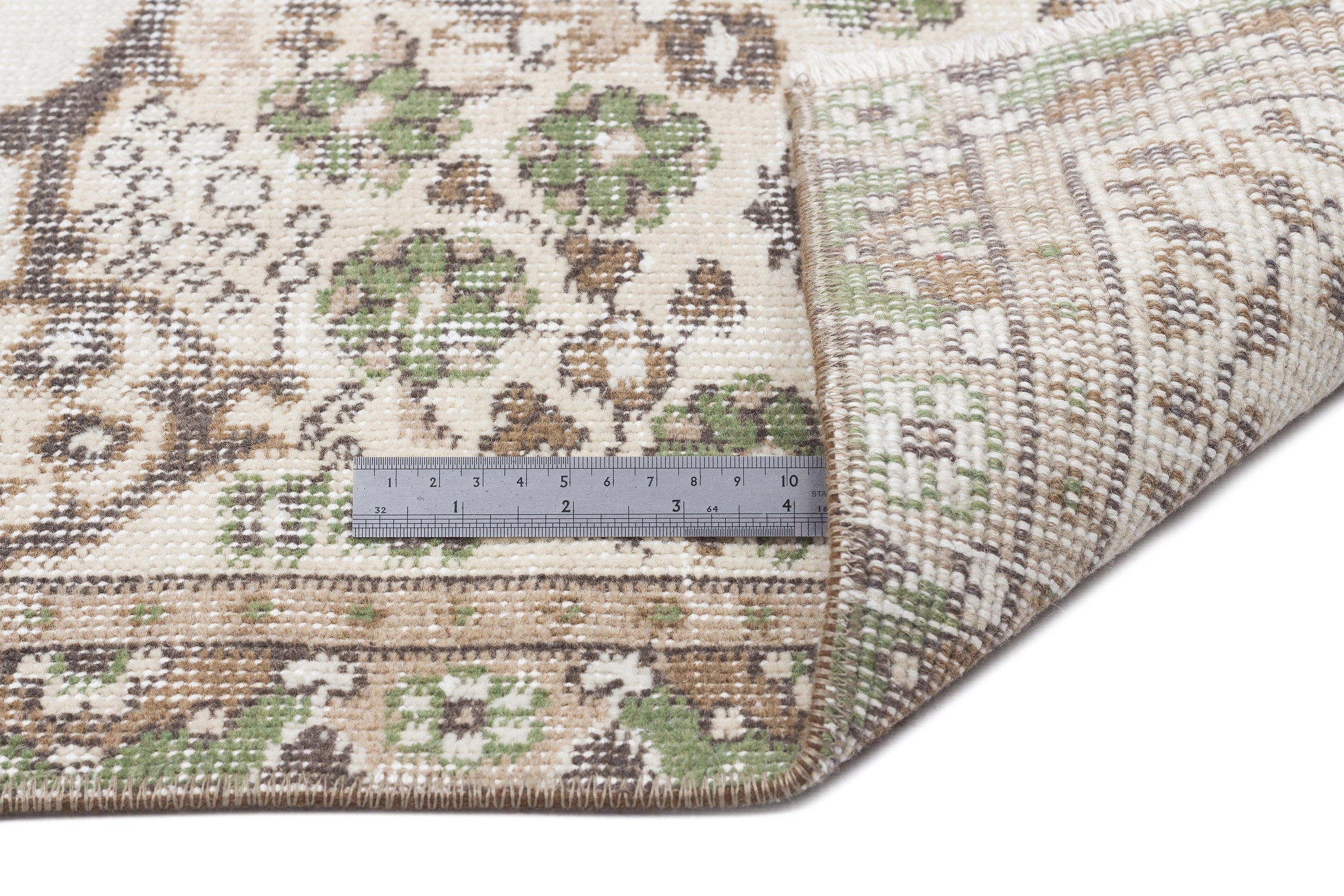 Atina Beige Vintage Wool Handmade Area Rug 5'5" x 8'7"