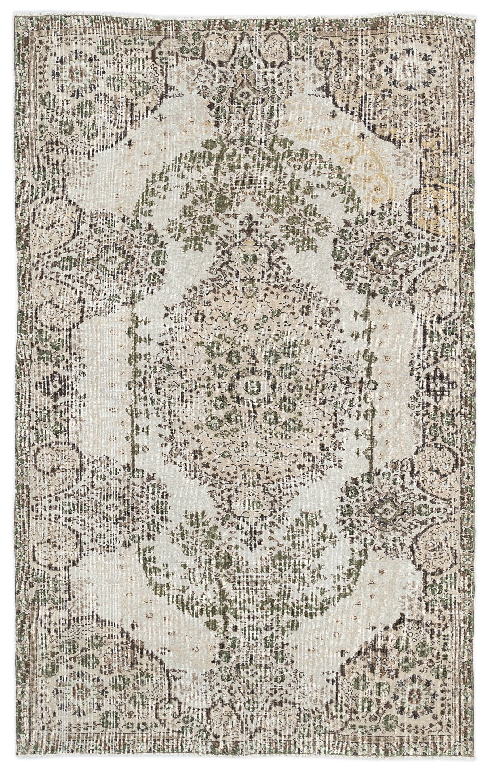 Atina Beige Vintage Wool Handmade Area Rug 5'5" x 8'7"