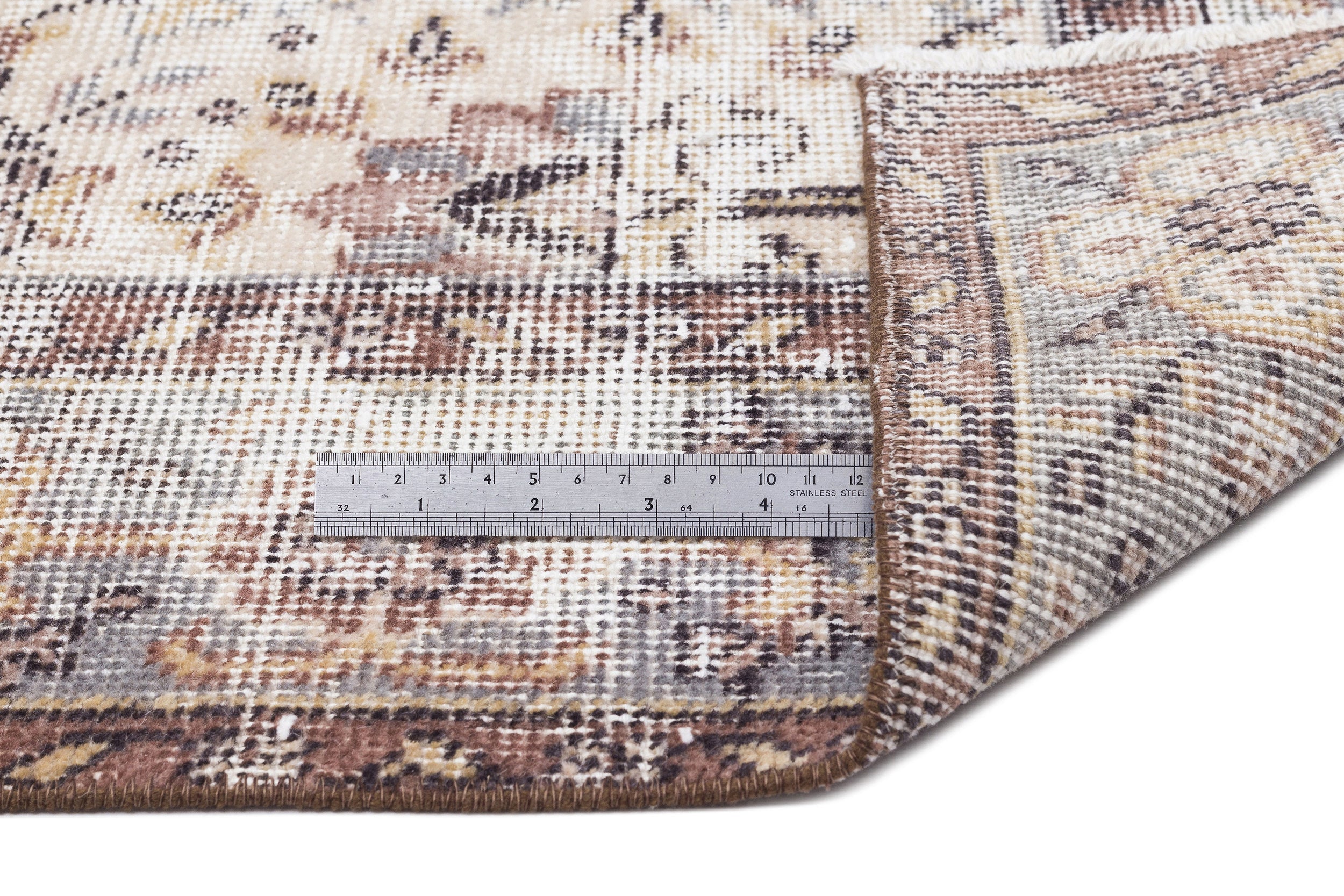 Atina Beige Vintage Wool Handmade Area Rug 5'3" x 9'4"