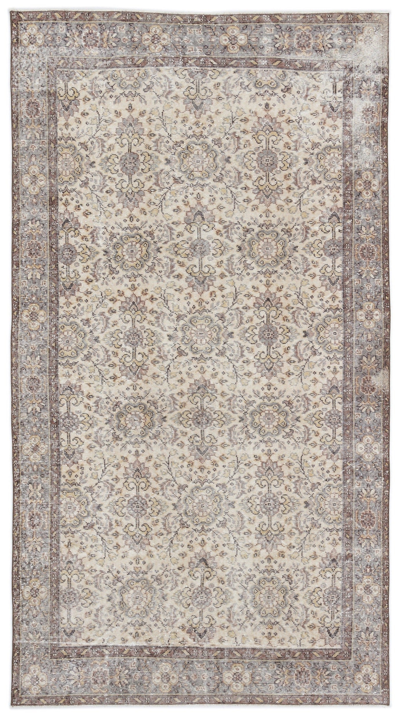 Atina Beige Vintage Wool Handmade Area Rug 5'3" x 9'4"