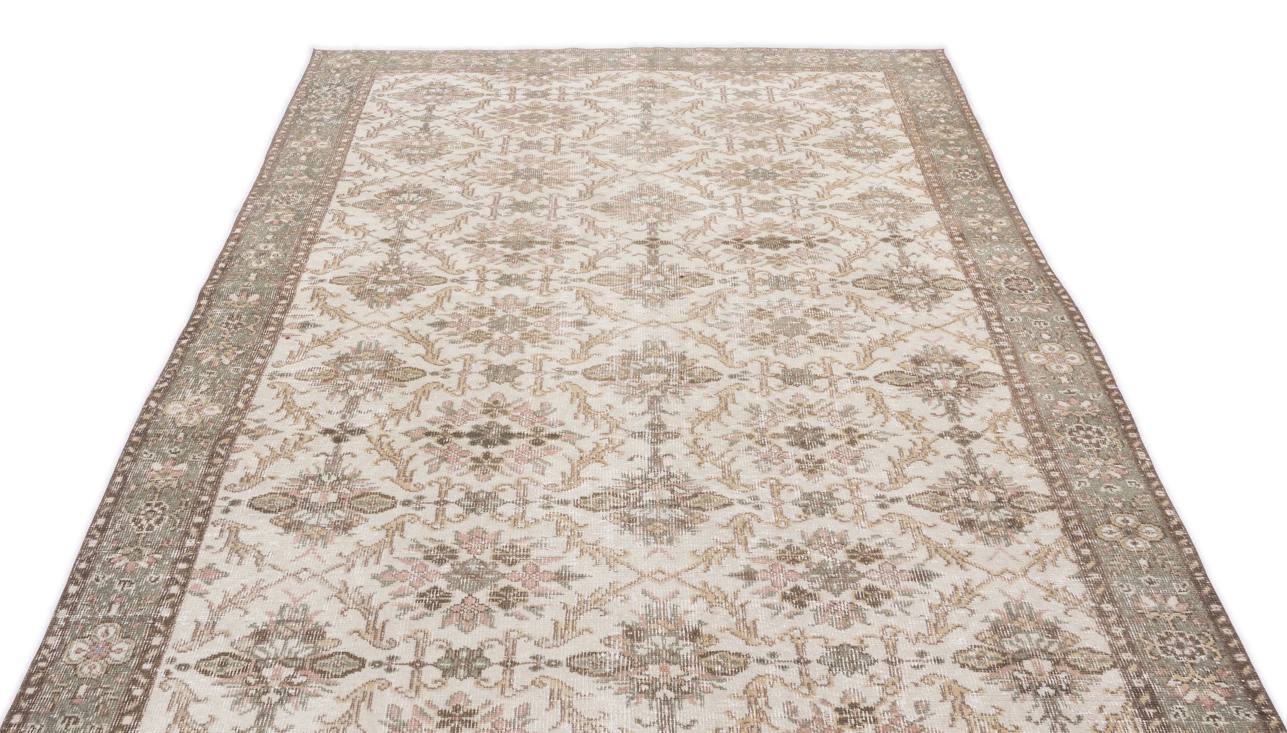 Atina Beige Vintage Wool Handmade Area Rug 6'1" x 10'0"