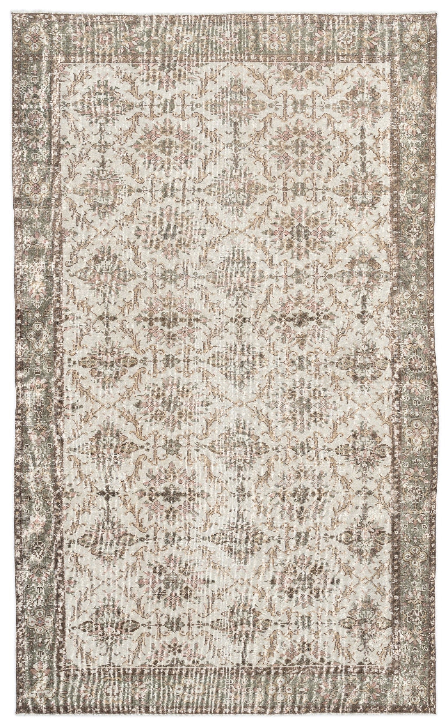 Atina Beige Vintage Wool Handmade Area Rug 6'1" x 10'0"
