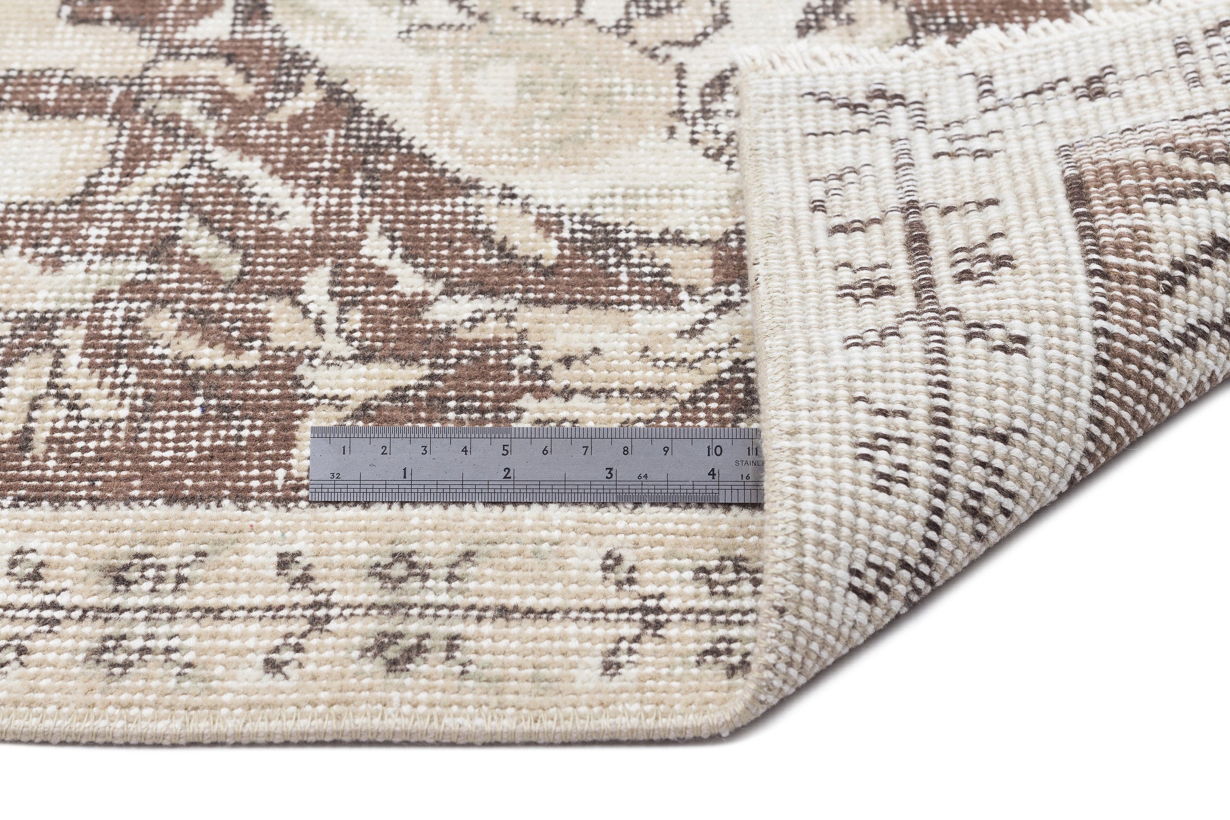 Atina Beige Vintage Wool Handmade Area Rug 5'6" x 8'11"