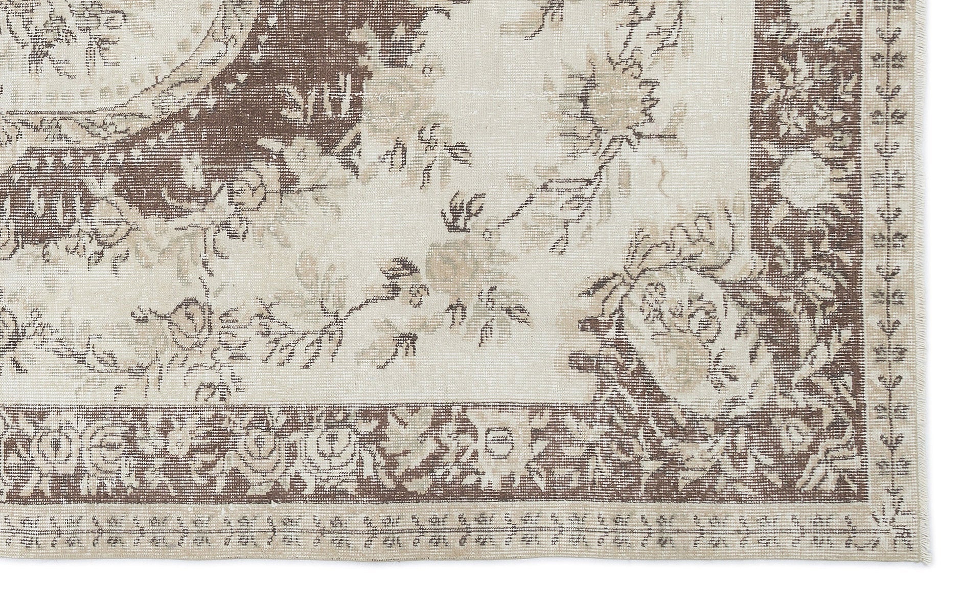 Atina Beige Vintage Wool Handmade Area Rug 5'6" x 8'11"