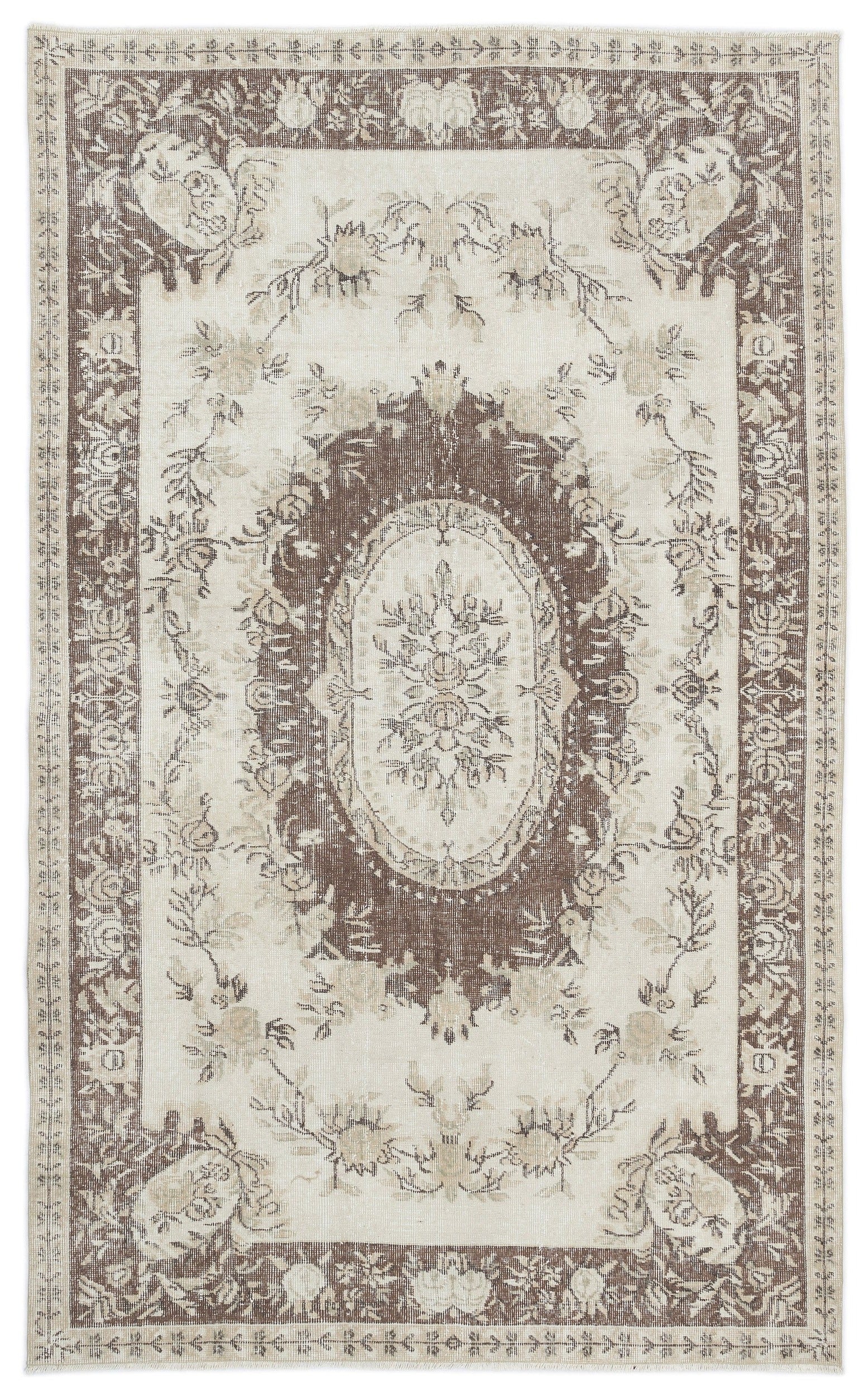 Atina Beige Vintage Wool Handmade Area Rug 5'6" x 8'11"